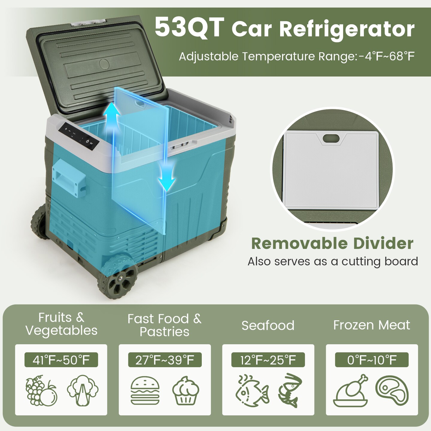 12 Volt Car Refrigerator Portable Car Fridge with Adjustable Range and LCD Touch Control Panel