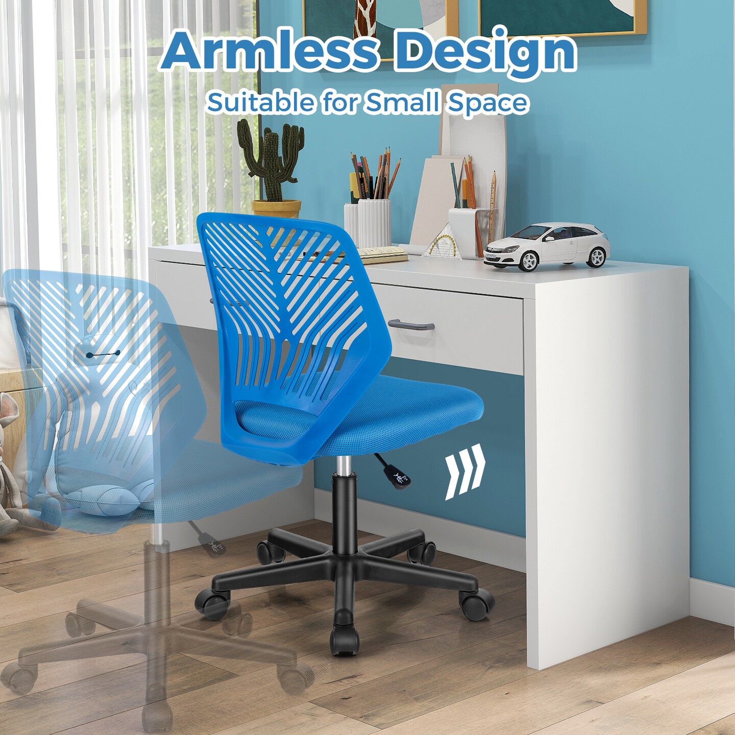 Height-Adjustable Office Desk Chair with Universal Casters and Ergonomic Curved Backrest