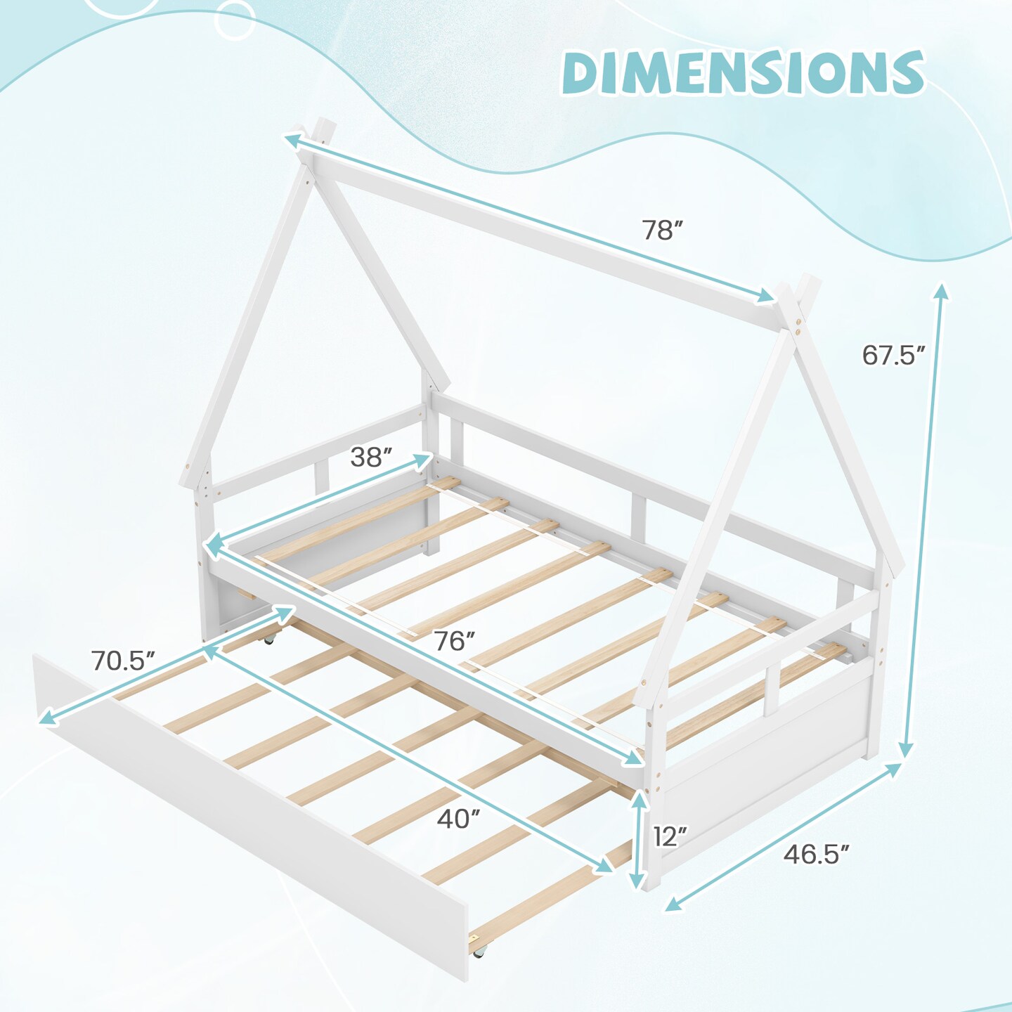 Twin Size House Frame Bed with Trundle, Wooden Construction and Creative Design