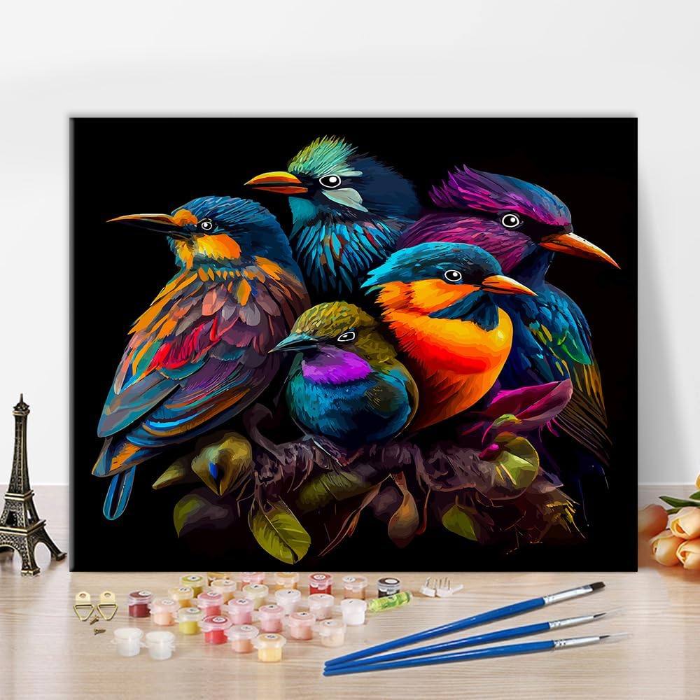 DIY Bird Paint by Numbers Kits Bird Family Paint by Numbers Wall Art Birds on Tree Branches Paintwork Print on Canvas Easy Painting Art for Beginners Adults Gifts for Living Room Wall Art