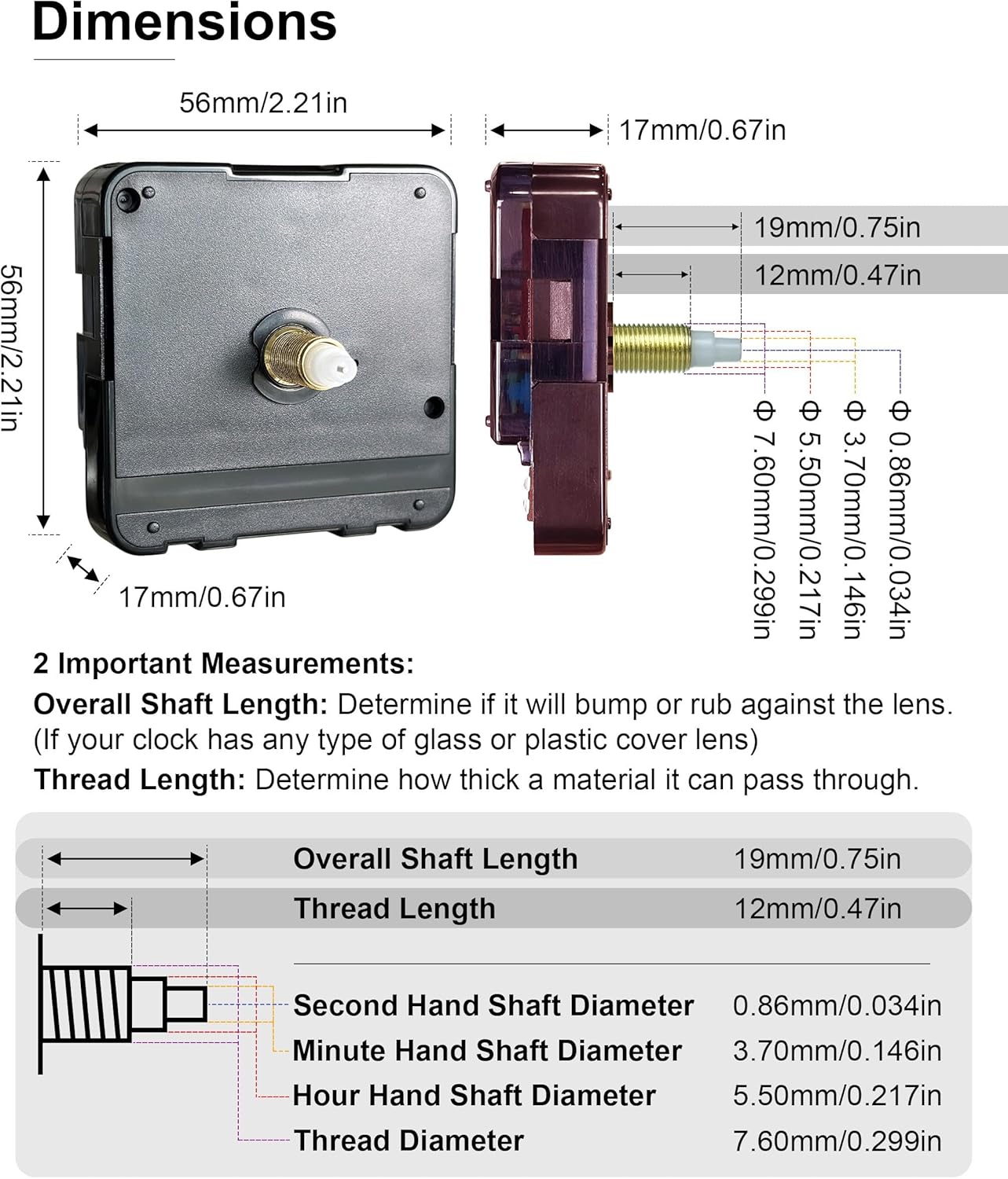 Clock Kit Mechanism Replacement 12mm/0.47in Thread Length (Thick Shaft, 227S, 3 Set) Noiseless Sweep Movement Push-On Motors Watchmaking Accessories Mechanic Wall Cuckoo Parts Spare Axis Repairs