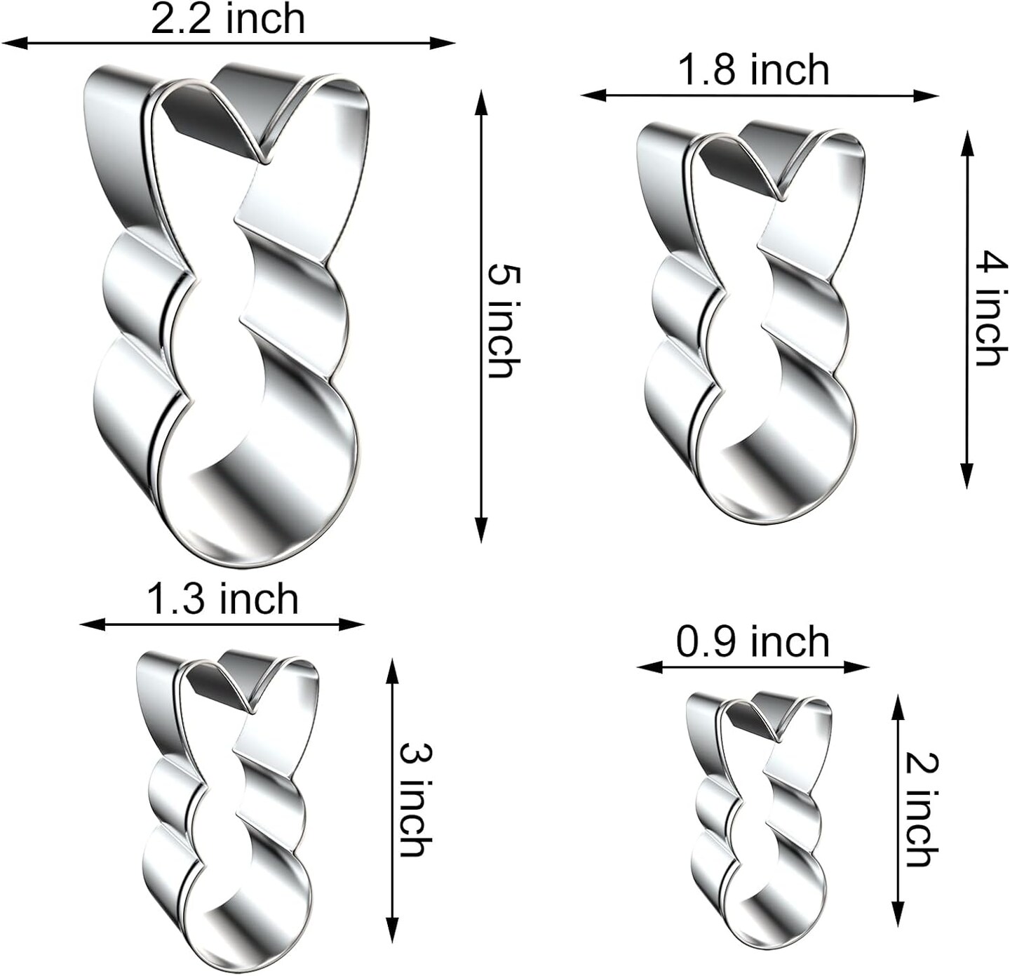 Easter Bunny Cookie Cutter Set - 5 inch, 4 inch, 3 inch, 2 inch - 4 Piece Large Rabbit Cookie Cutters Shapes Molds - Stainless Steel