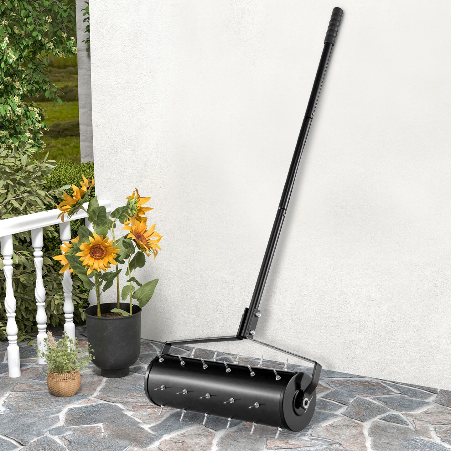 Spike Lawn Aerator with Galvanized Steel Drum, Detachable Handle and Sand Filling