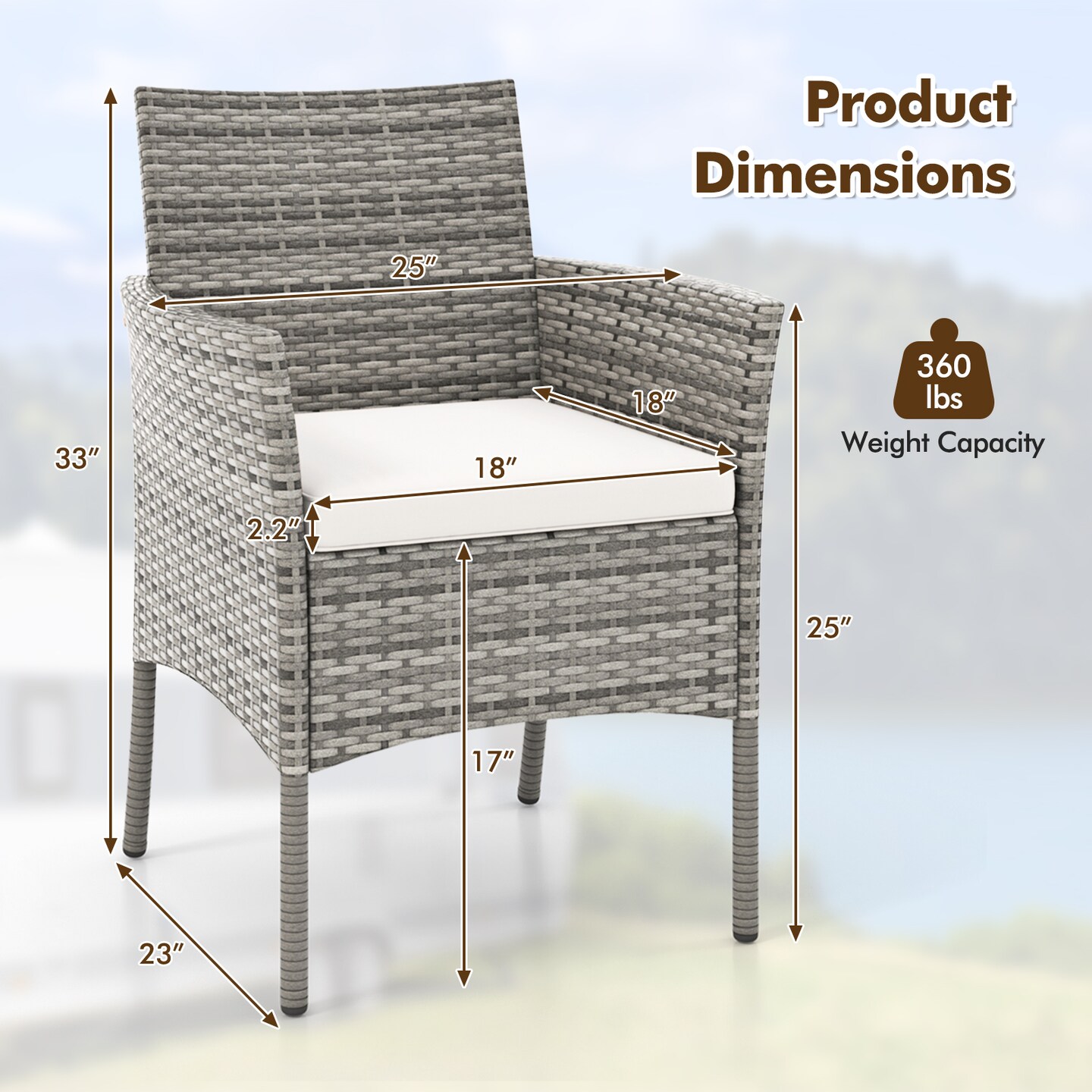 2 Pieces Outdoor PE Rattan Armchairs with Cozy Seat Cushions and Ergonomic Backrest