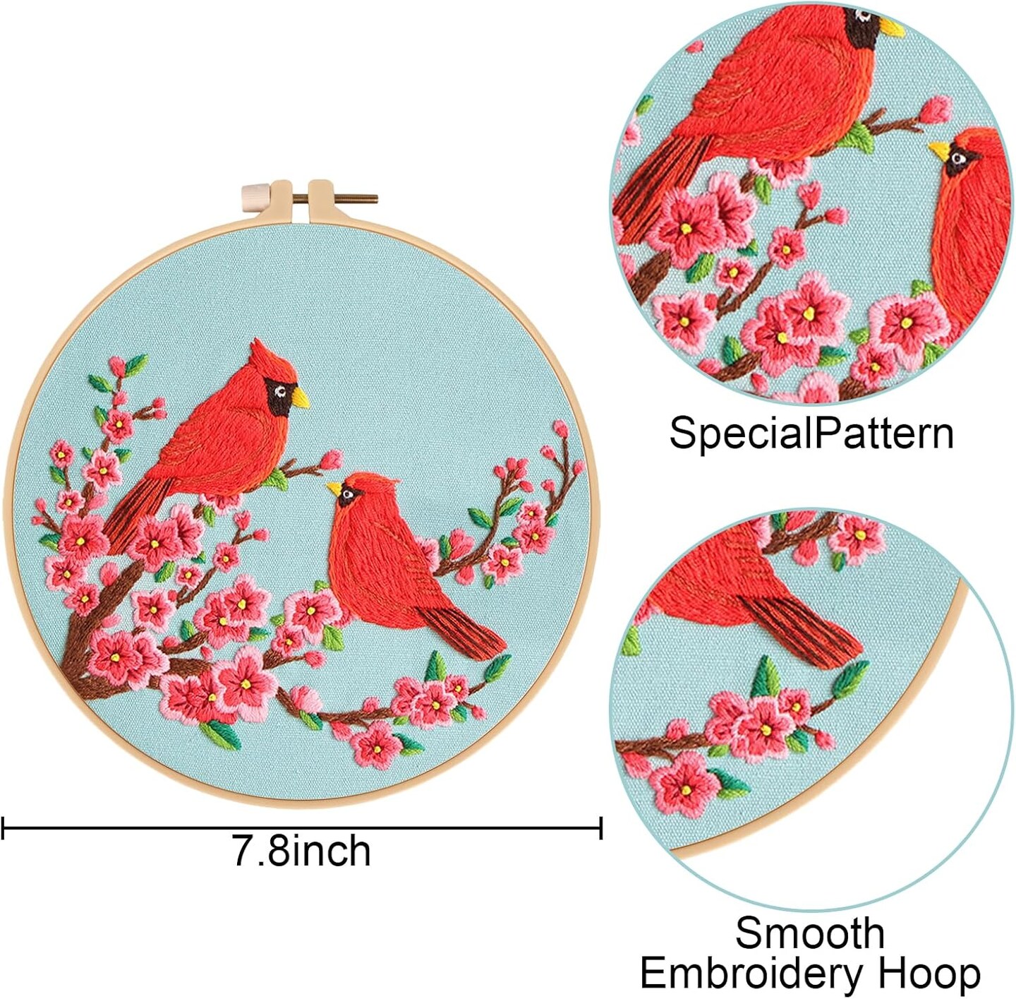 3 Pack Embroidery Kit for Beginner Adults - Cross Stitch Set with Cardinal & Blue Bird Patterns 8 x 8 x 0.8 inches