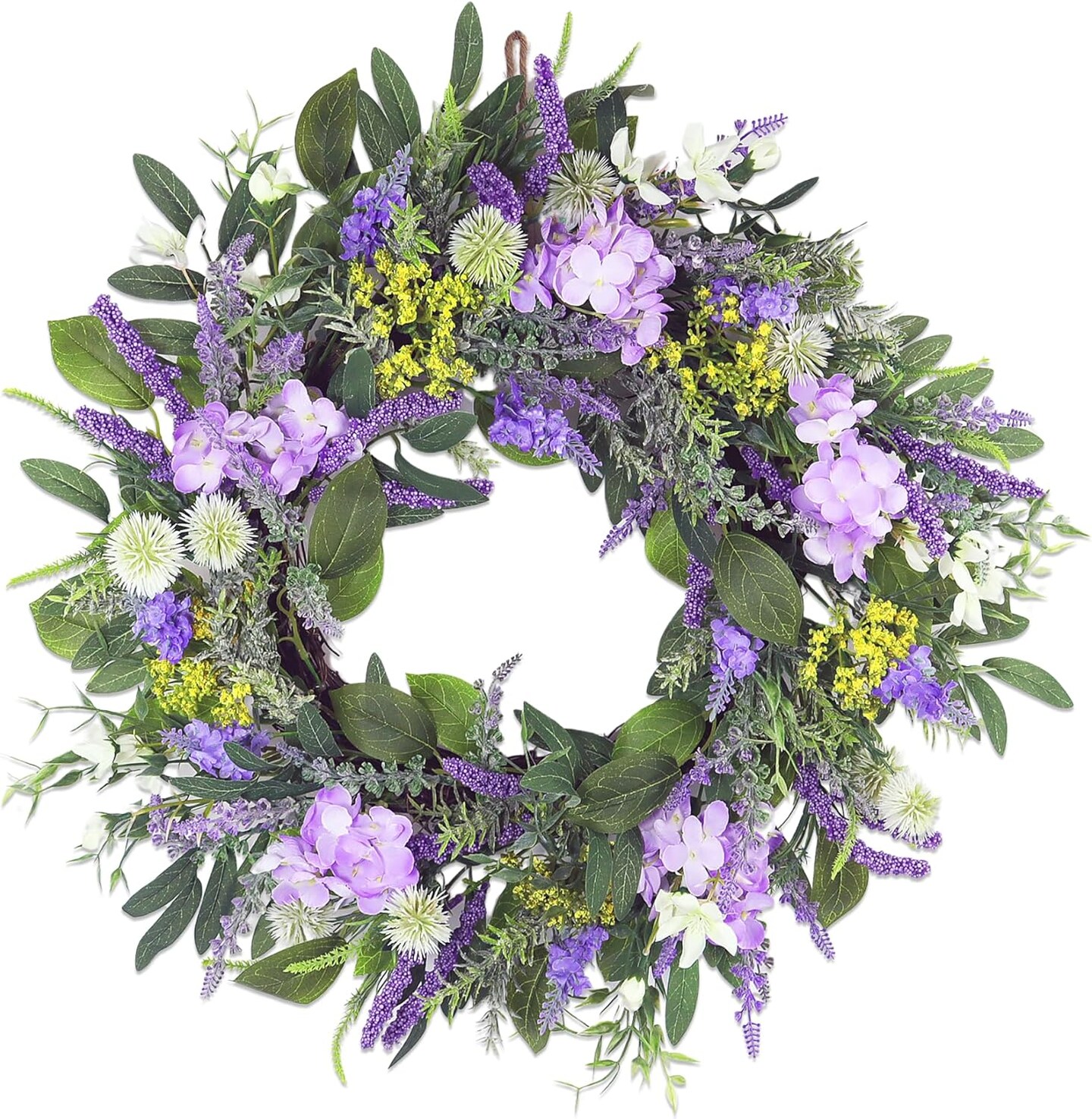 21 Inch Spring Wreath for Front Door,Artificial Summer Wreath with Lavender Hydrangeas and Greenery Leaves,Purple Flower Wreath for Home Wall Window Farmhouse Party Holiday Decor