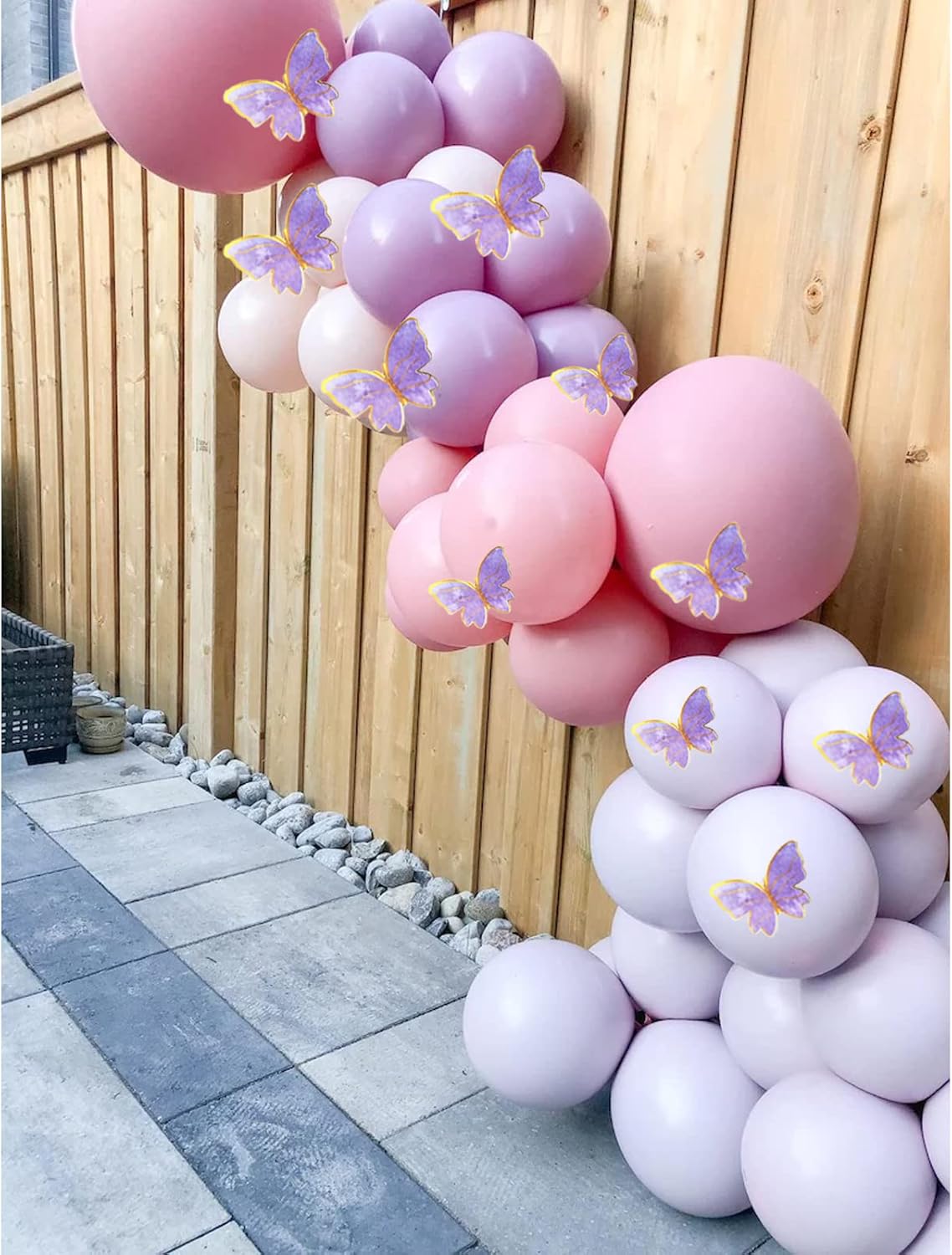 Baby Shower Decorations for Girl 135 Pcs Pink Purple Balloon Arch Kit Metallic Lavender Balloon Garland Double Stuffed Balloons Butterfly Stickers