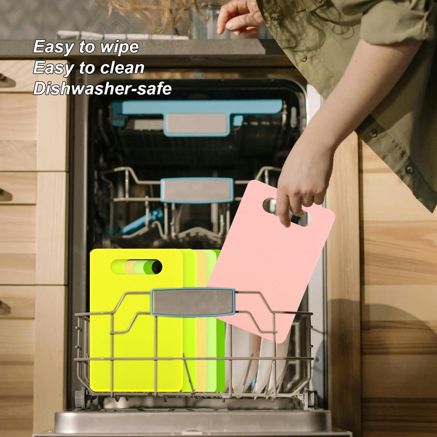 Kitchen Cutting Board Set of 6, Plastic Cutting Boards with Easy Grip Handle for Kitchen Cooking, Non Slip Cutting Mat Pad for Meat, Fruit, Vegetables, 12 Inch by 8 Inch