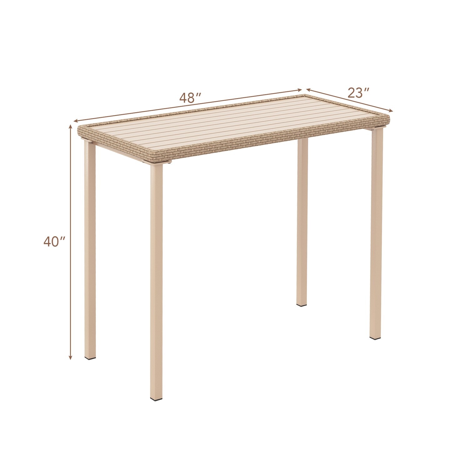 Light Brown Metal and PE Rattan Bar Table with Spacious Top and Sturdy Frame