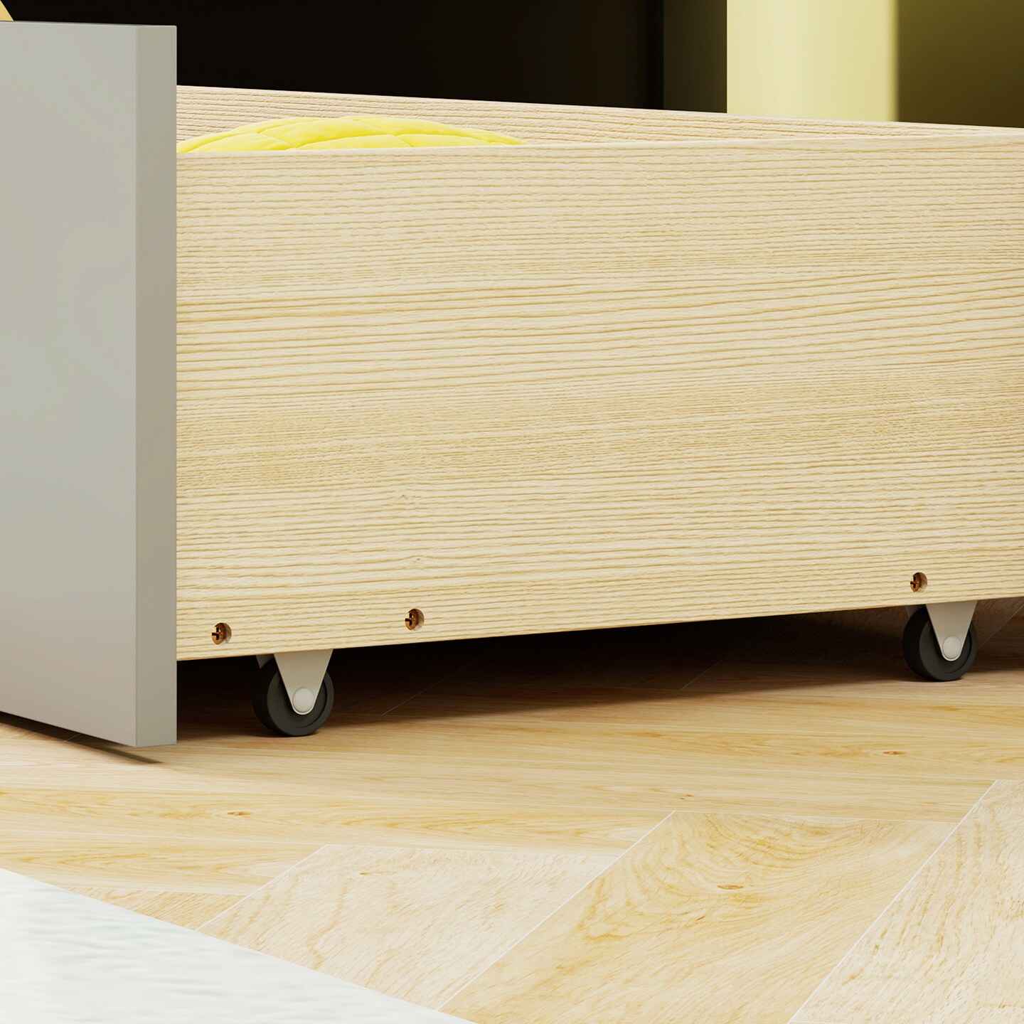 Twin Size Pine Wood House Bed with Storage Drawers, Guardrails and Shelves