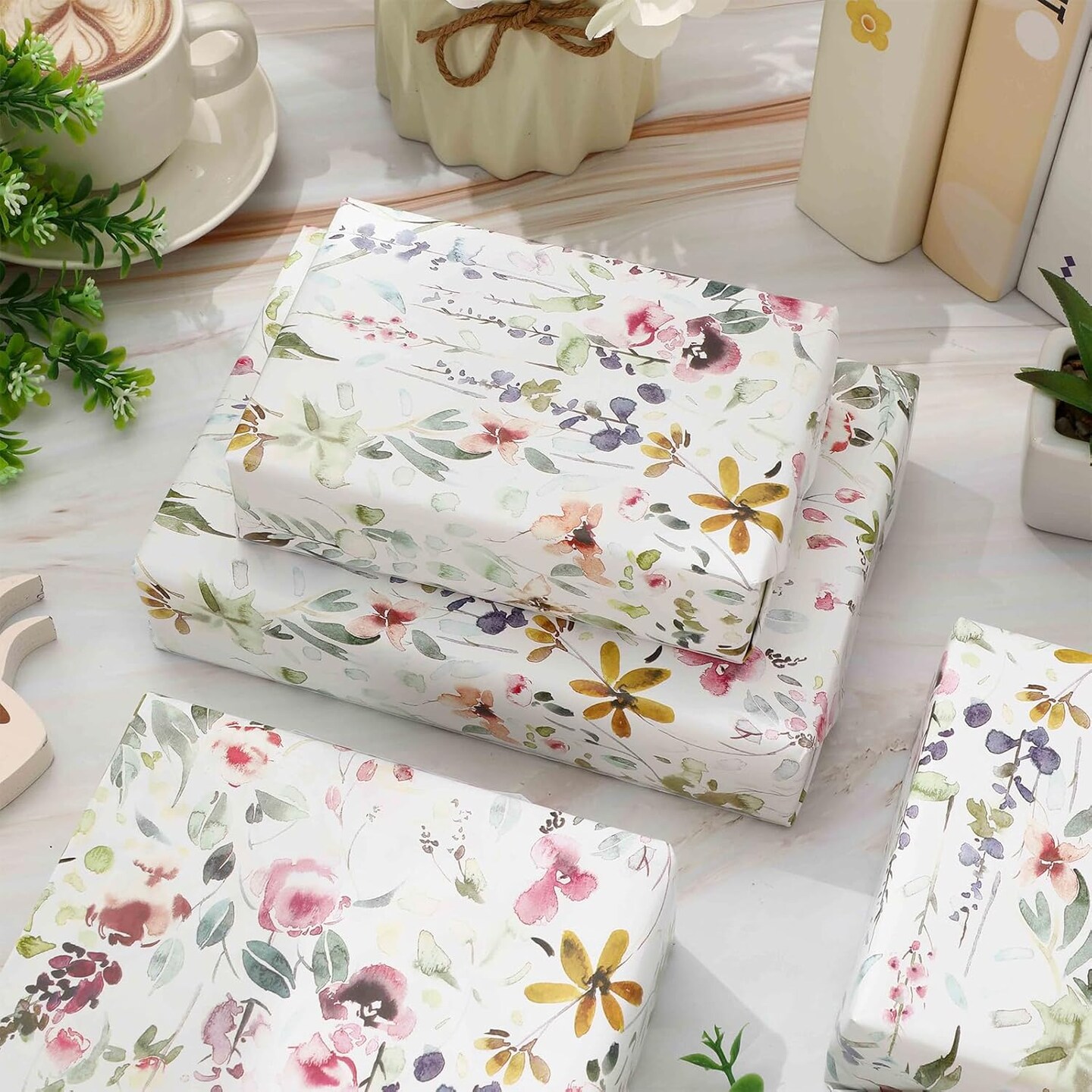 Wildflower Wrapping Paper Mini Roll – 17"x32.8ft Watercolor Floral Gift Wrap for Wedding, Bridal & Baby Shower