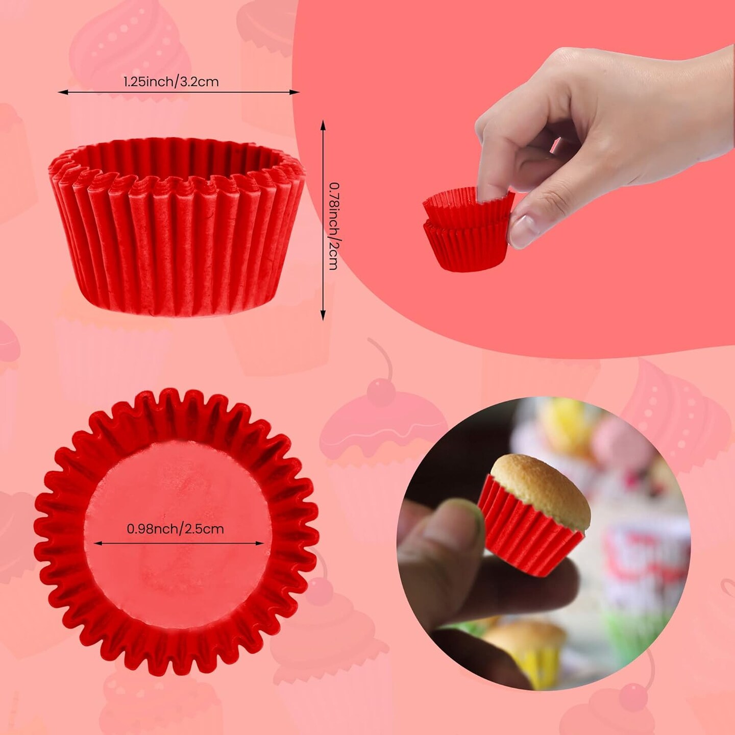 Mini Cupcake Liners 1 Inch Paper Cupcake Wrappers Baking Cups Small Muffin Liners 1000 Pieces Dessert Wrappers for Christmas Festival, Wine Red