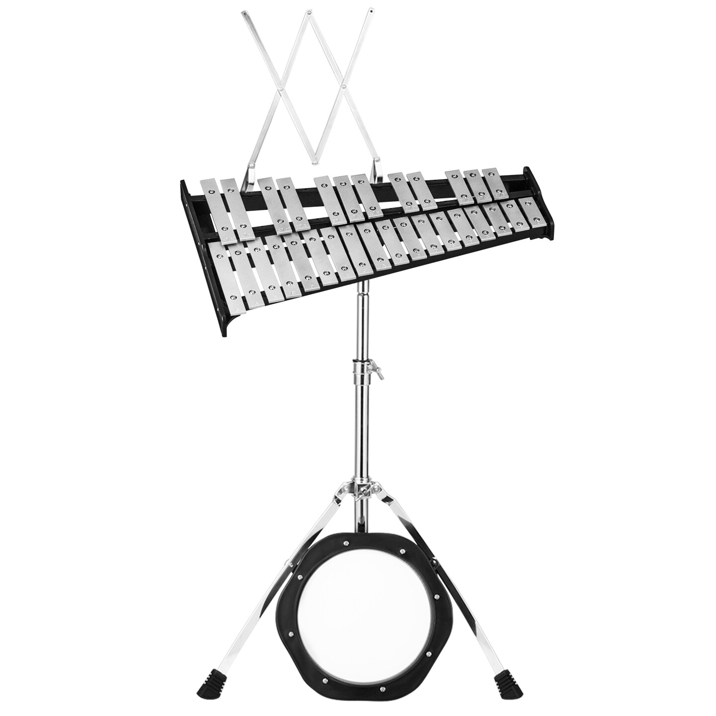 Adjustable Aluminum Percussion Glockenspiel Set with Stand, Mallets and Practice Pad