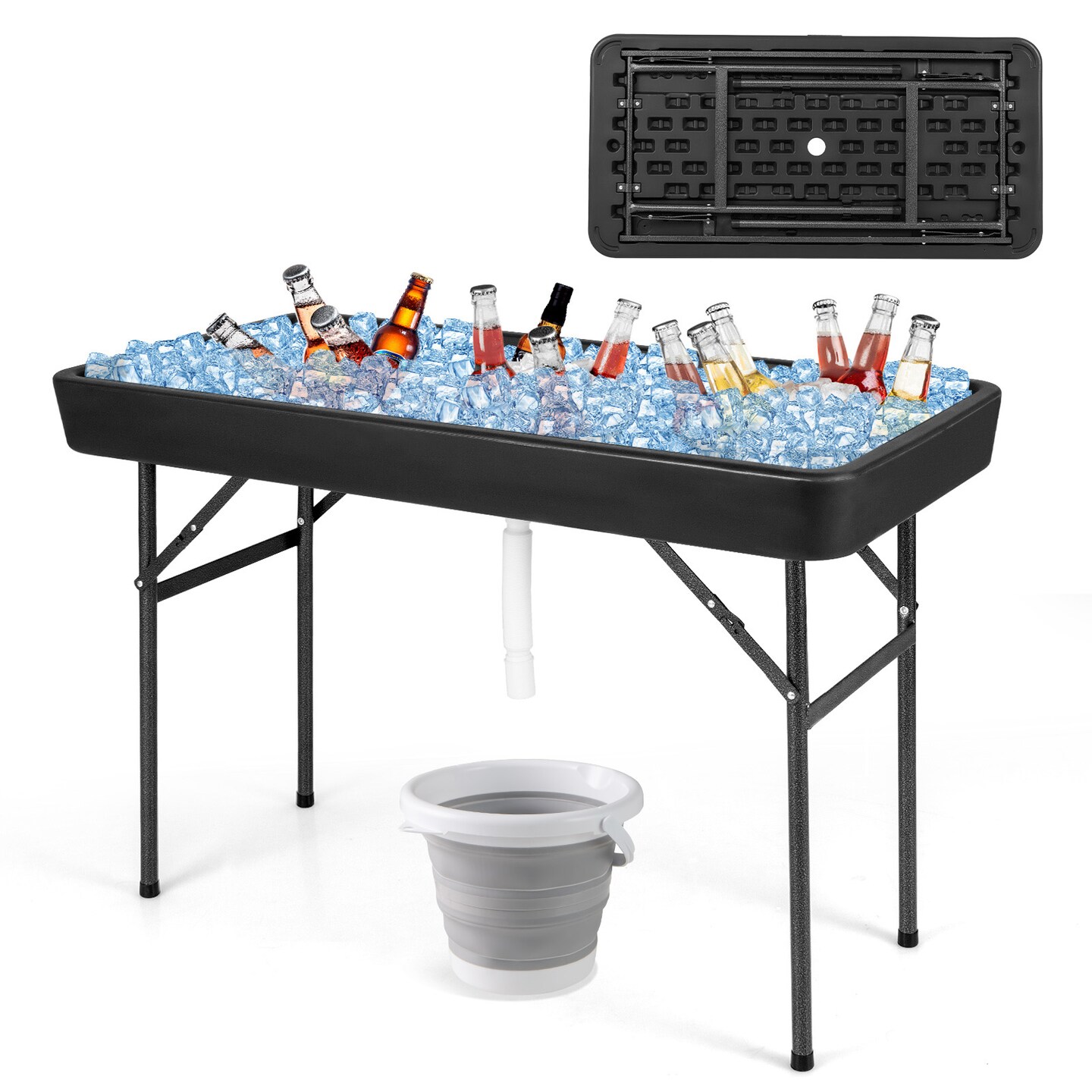 4 Feet Plastic Party Folding Ice Table with Matching Skirt Suitable for Indoor and Outdoor Use