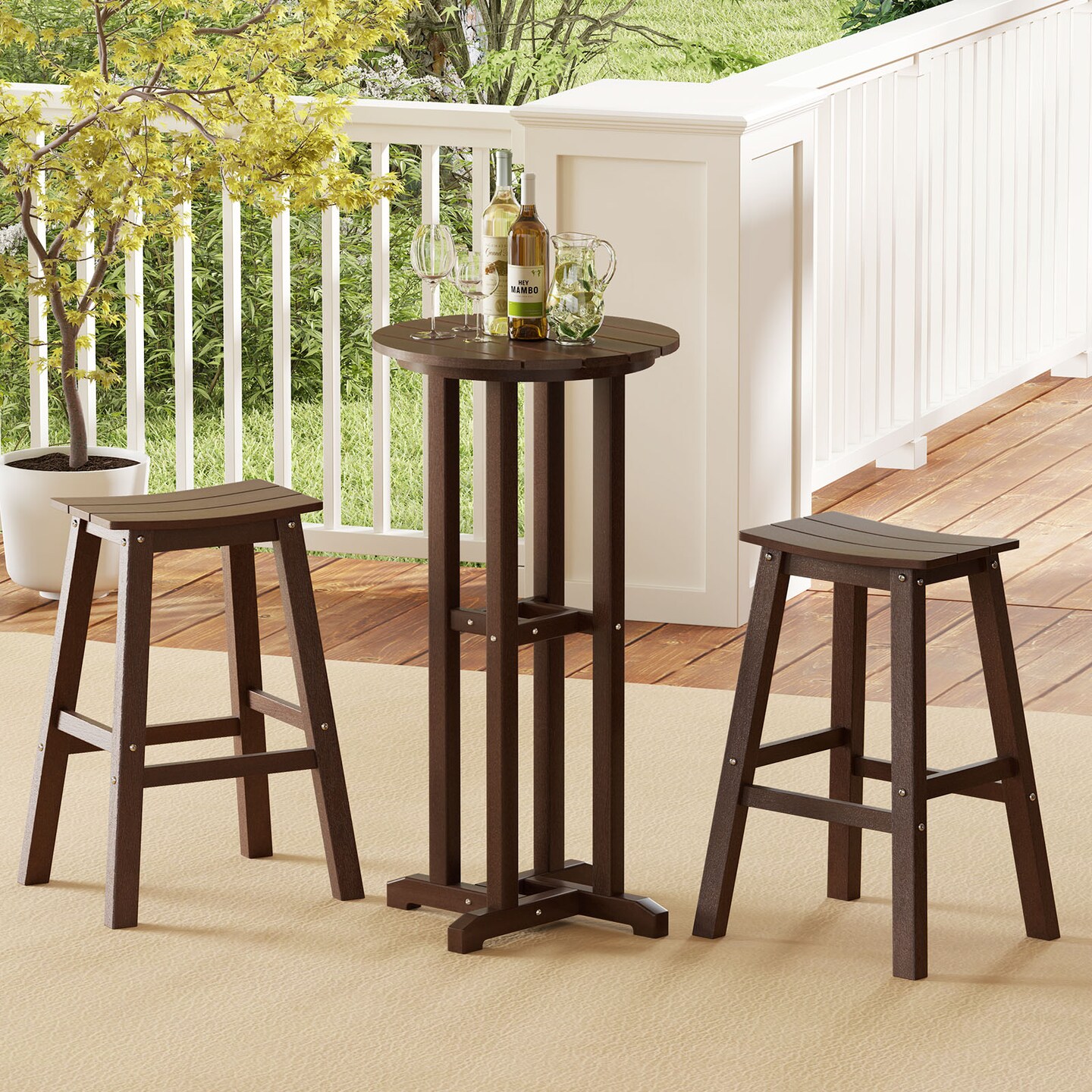 HDPE Round Outdoor Patio Bar Table with Stainless Steel Frame
