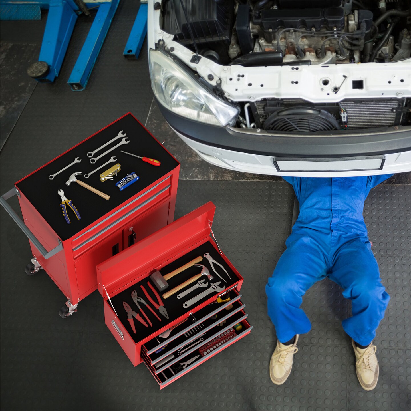 6-Drawer Rolling Tool Storage Chest with Universal Wheels and 2 Door Bottom Cabinet