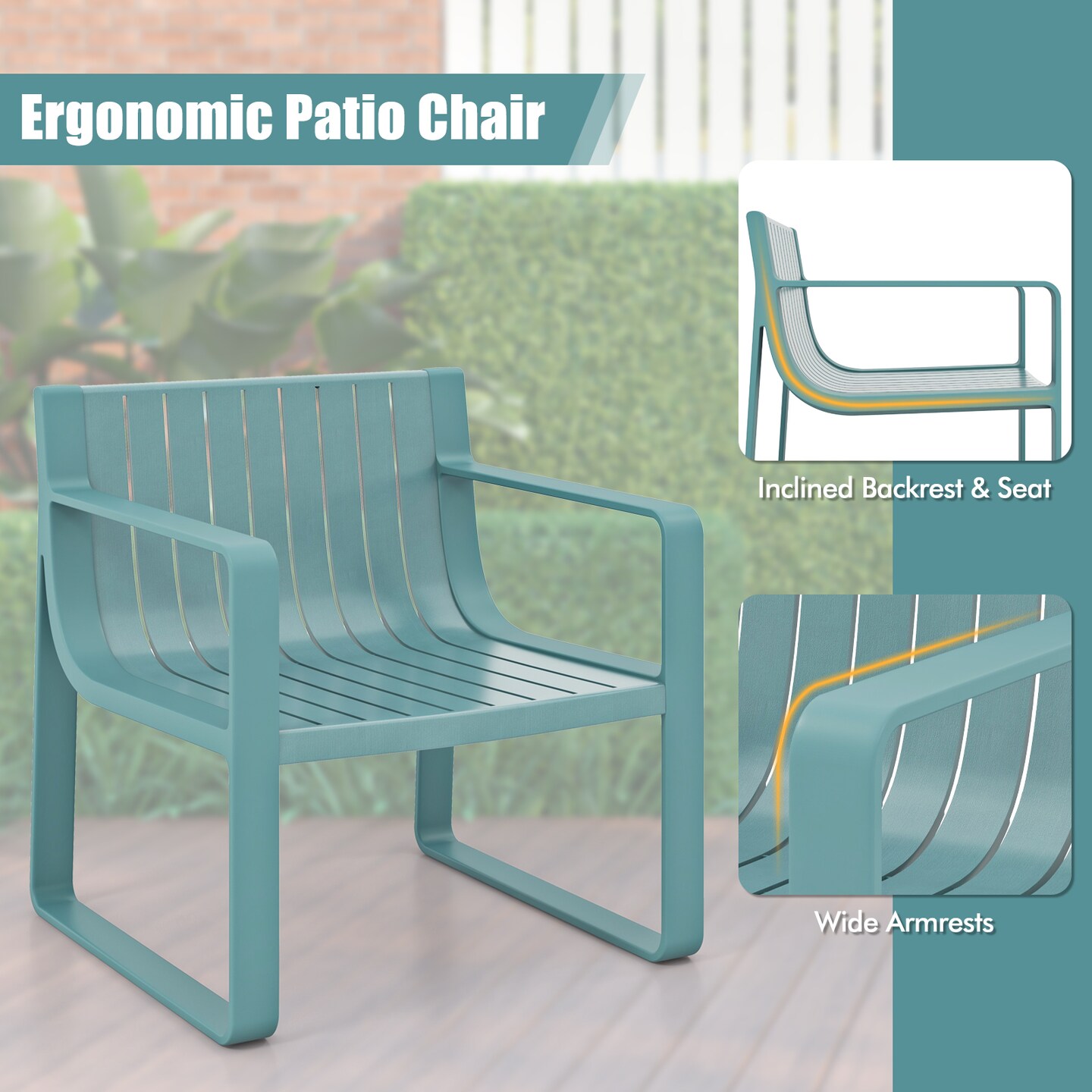 Set of 2 Patio Chairs with Curved Backrests and U Shaped Legs Perfect for Outdoor Seating