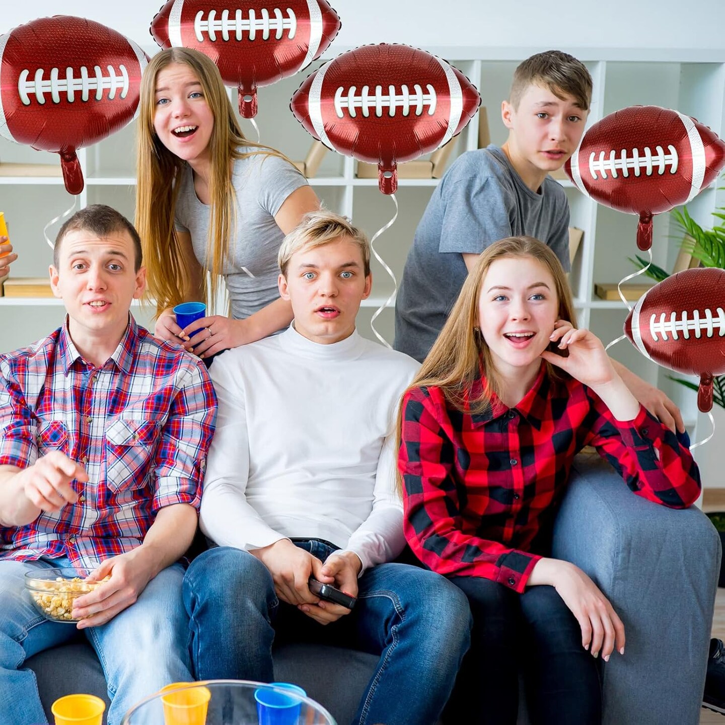 12 Pieces 18 inches Football Balloons Football Themed Party Decorations Foil Mylar Rugby Ball Balloons for Birthday Sports Graduation Party