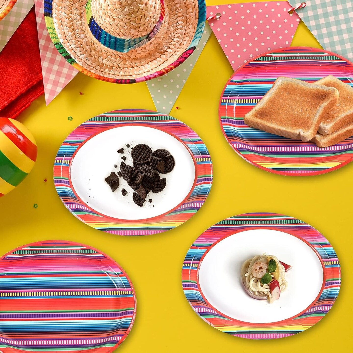 50 PCS Mexican Fiesta Oval Paper Plates Large 11&#x201D; Disposable Fiesta Party Decorations Mexican Floral Stripes Supplies Favor for Cinco De Mayo Dance Pinata Mexico Taco Dinner Party Tableware Set