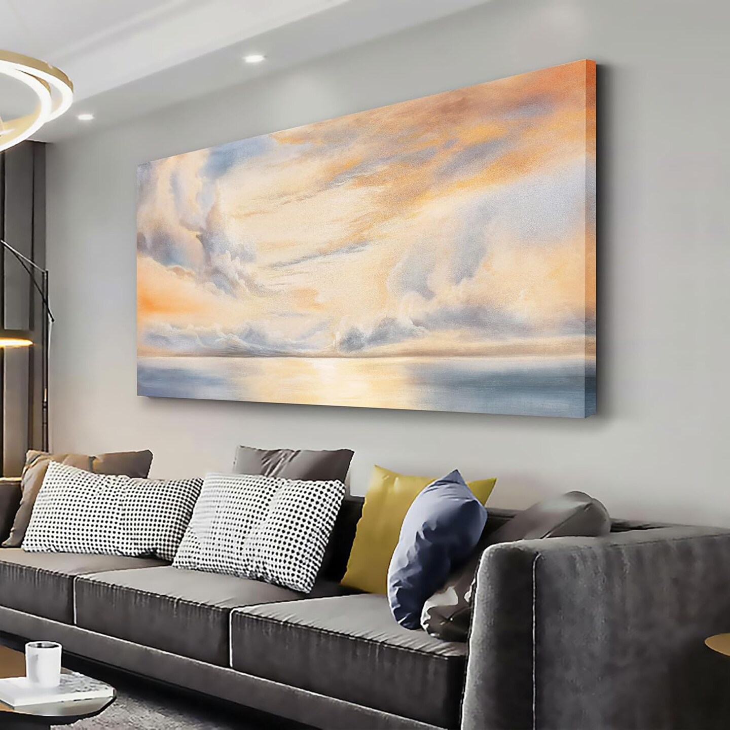 Abstract Nature Scenery Canvas Wall Art – Sky, Clouds & Sunset, 40"x20", for Home & Office Decor