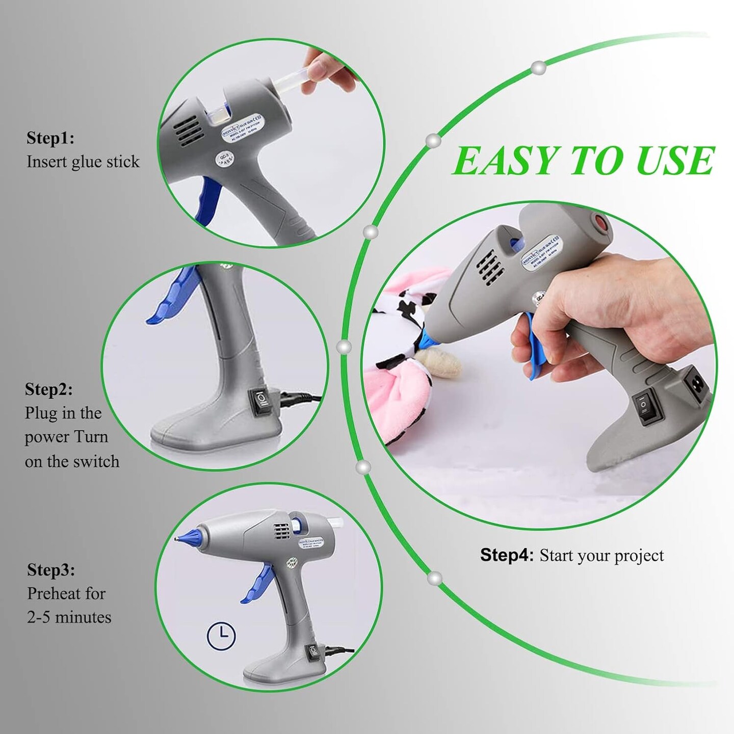 Full Size Hot Glue Gun, 120W&#x26;80W Glue Guns Dual Temp Large Industry Glue Gun, Corded Detachable Cord Use Stand-Up Base Anti-drip Hot Melt Glue Gun with 12 Glue Sticks for Art DIY Craft Repair