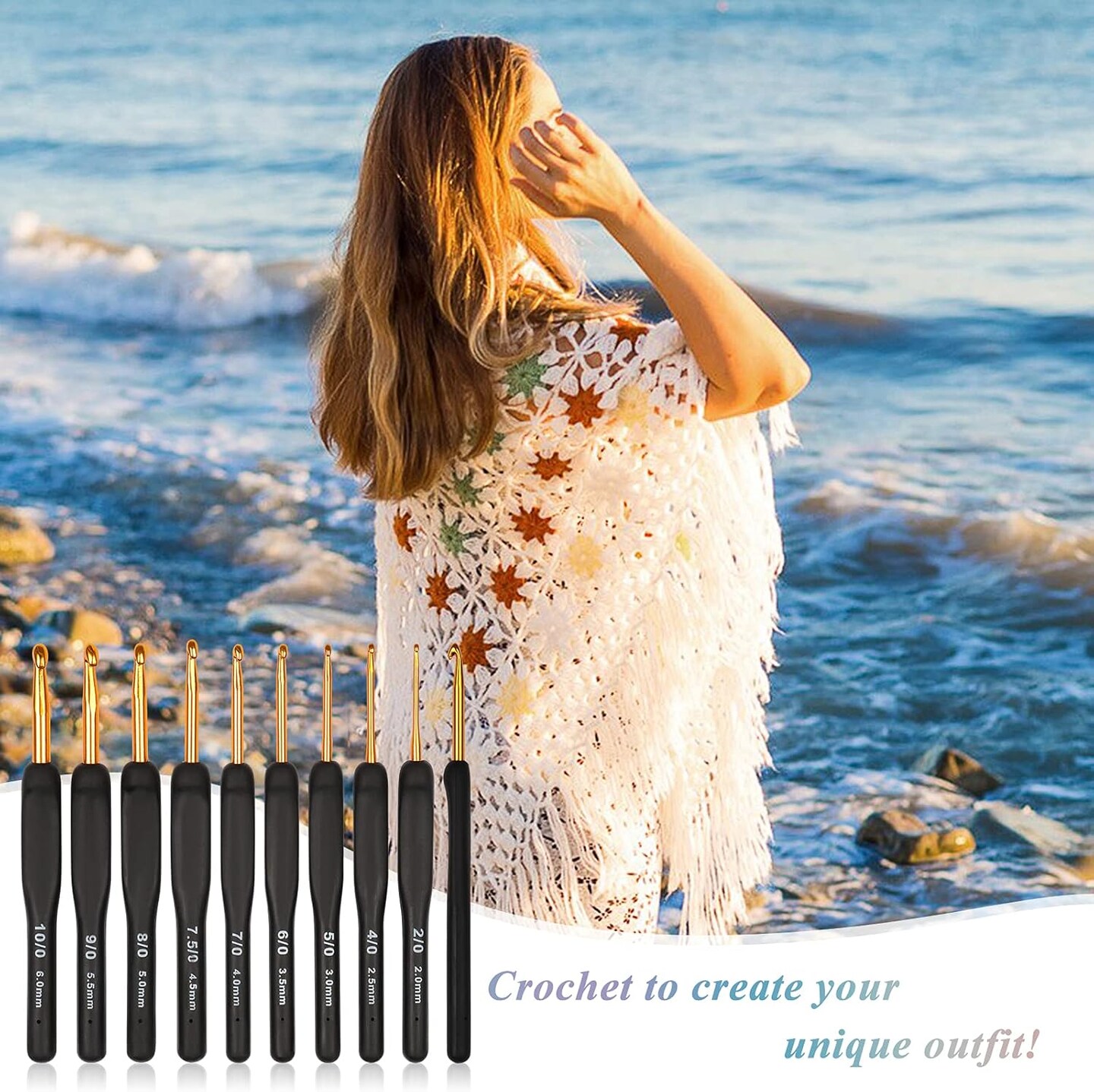 Black Gold Crochet Hooks Needles for Arthritic Hands, 2.0-6.0mm Crochet Hook Set Ergonomic Soft Grips Knitting Hook for Crochet Yarn Craft, Aluminum Knitting Crochet Supplies Kit
