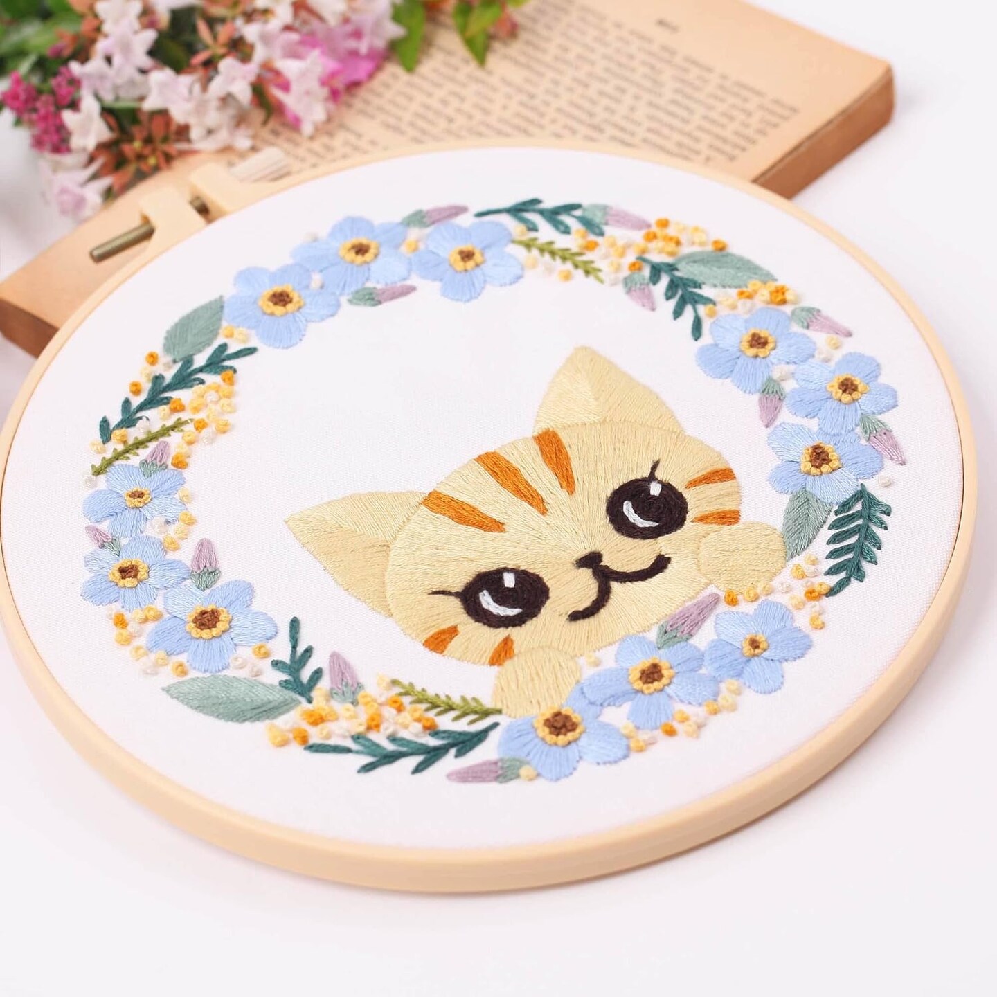 4pcs Beginner Embroidery Kit,Cute cat Pattern,Cross Stitch Kits