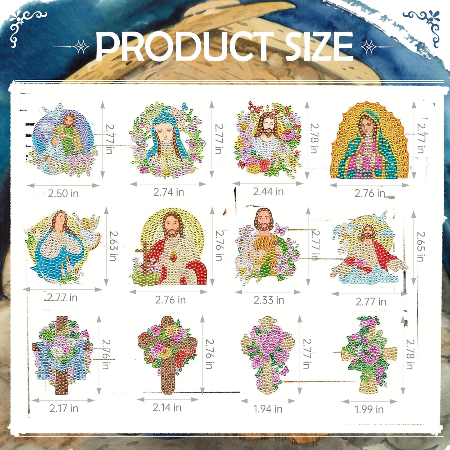 Diamond Painting Art Magnets Refrigerator - 12 PCS Christian Diamond Painting Kit Jesus Cross Our Lady Religious Gem Art Fridge Sticker Set for Inspirational Christmas Gift Adult Beginner Home Decor