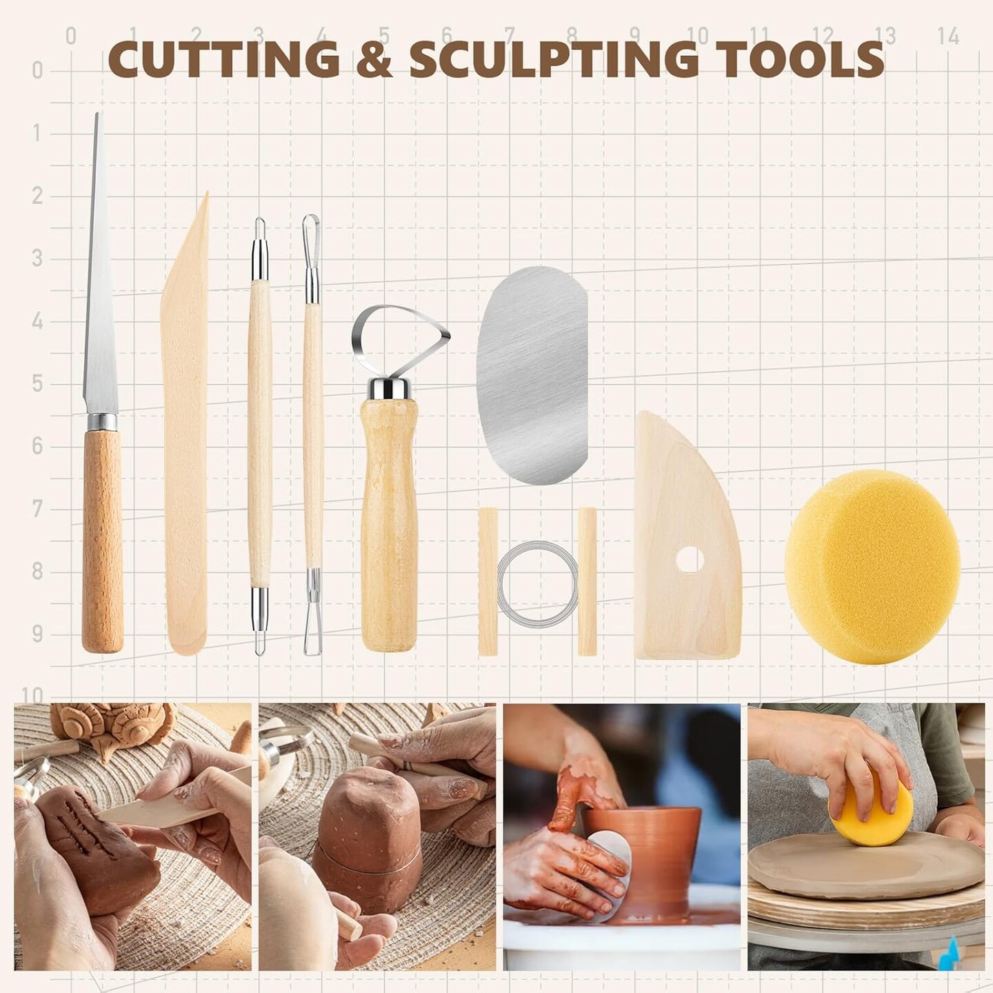 23-Piece Clay Sculpting Tool Set – Ceramic & Polymer Tools for Carving, Molding, Pottery, Air-Dry Clay (Wood)