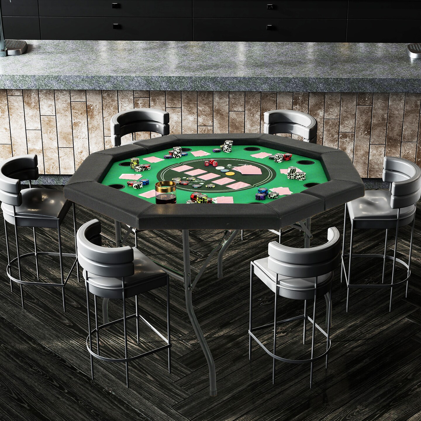 Folding Poker Table with Cup Holders, Armrest and Casino Felt