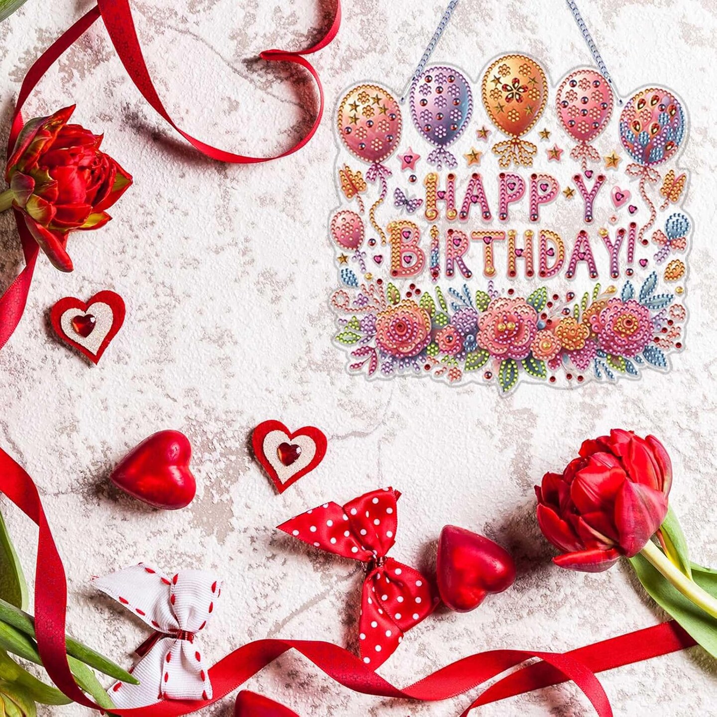 Birthday Party Diamond Art Painting Acrylic Hanging Kit for Adults, DIY Double Sided Special Shaped Diamonds Art Window Pendant Ornament(Happy Birthday)