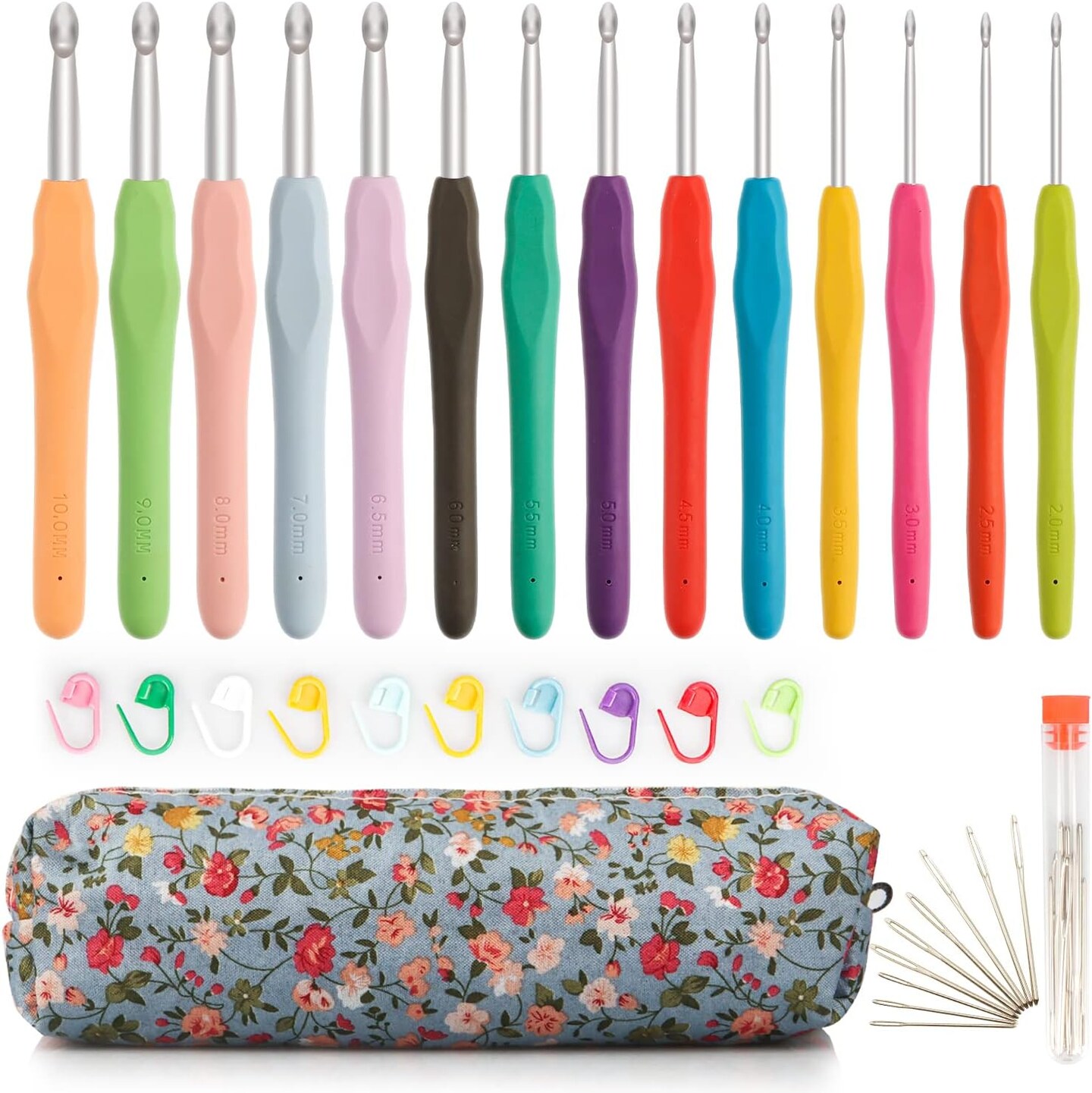 14 Piece Crochet Hooks Set, Crochet Hooks for Beginners Adults, Soft Grip Crochet Needles Tools with Storage Case,Ergonomic Crochet Hooks for Arthritic Hands