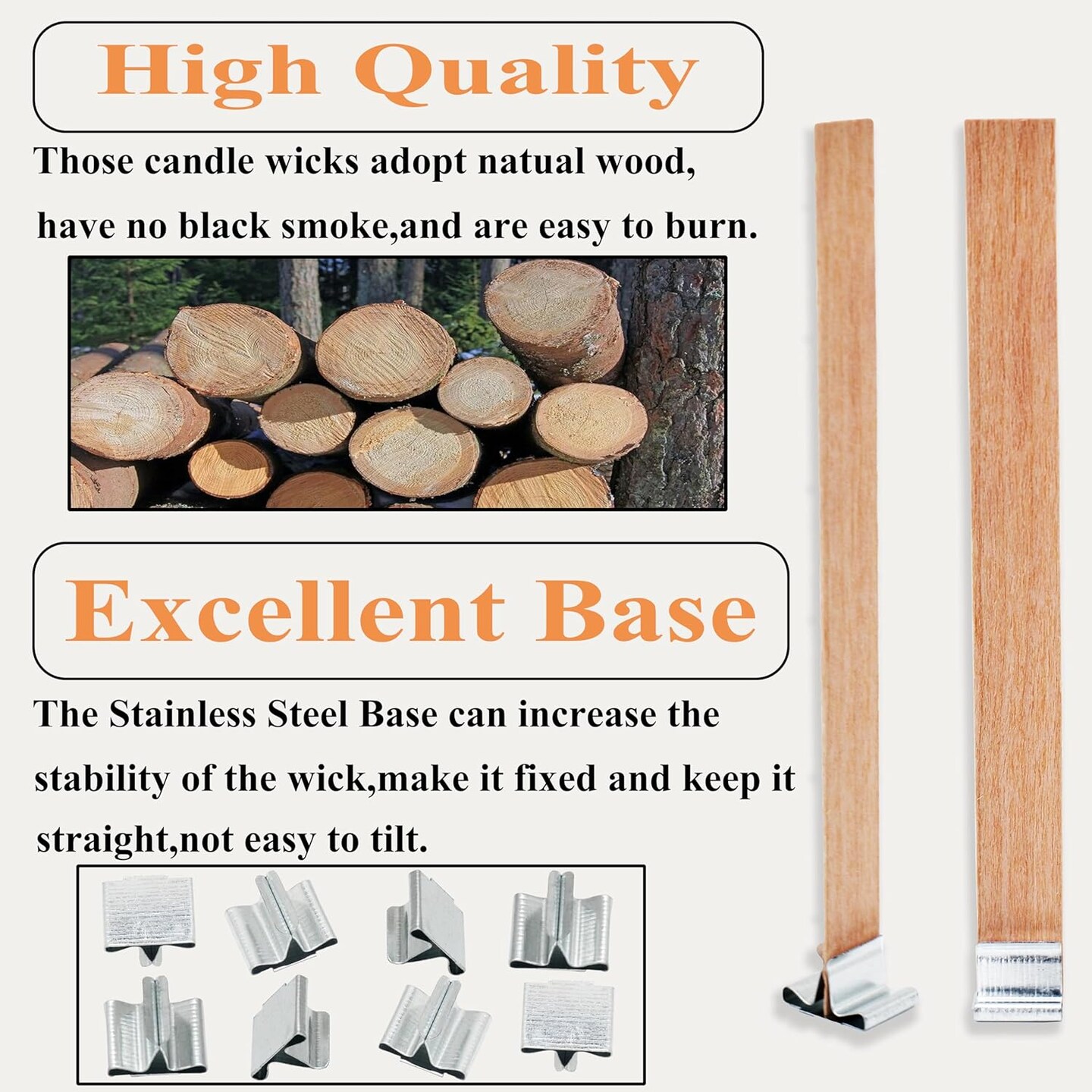 100pcs Wooden Candle Wicks 5.1 x 0.5 Inch, Smokeless Cherry Wood With Metal Clips and Glue Dots, Includes Wick Trimmer, Perfect for Candle Making Kit and Soy Wax Candlemaking