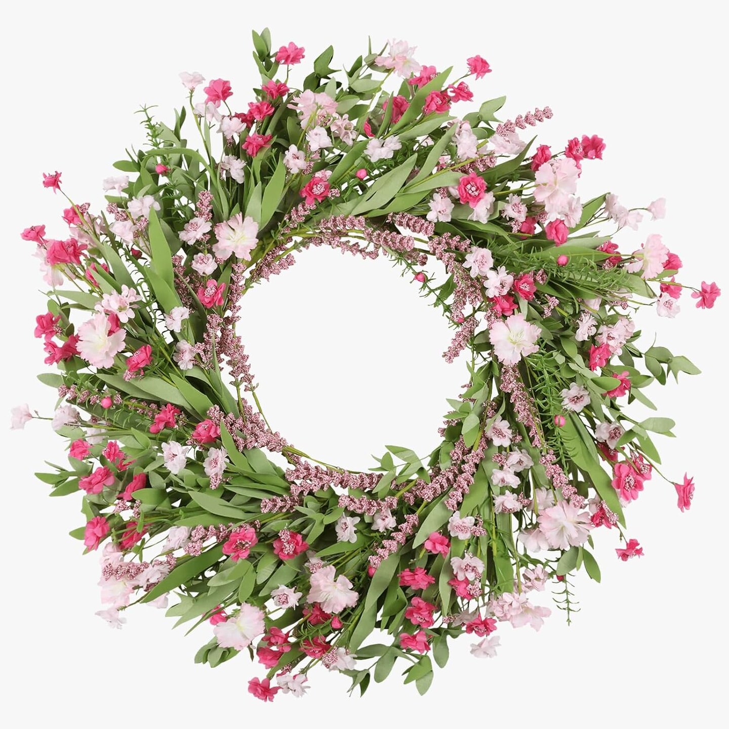 26&#x22; Spring Wreaths for Front Door Artificial Floral Wreath with Wildflowers Decorations for Indoor Outdoor Window Wall Farmhouse Porch Home Decor Cherry Blossom Pink