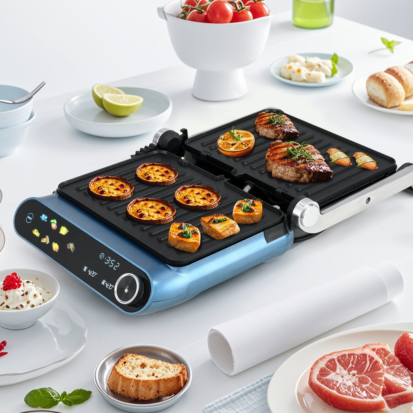 7-in-1 Electric Indoor Panini Press Grill &#x2013; 1200W Contact Grill with Smart LED Display &#x26; Removable Plates