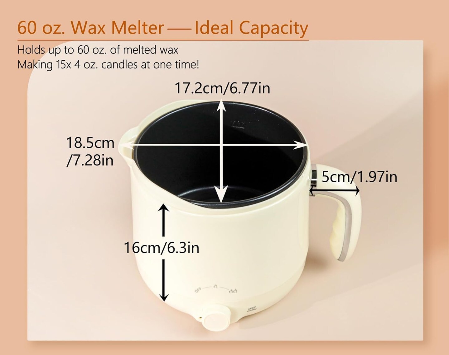 60oz Electric Wax Melter for Candle Making – Includes Thermometer, Wicks, Stickers, Centering Device & Spoon