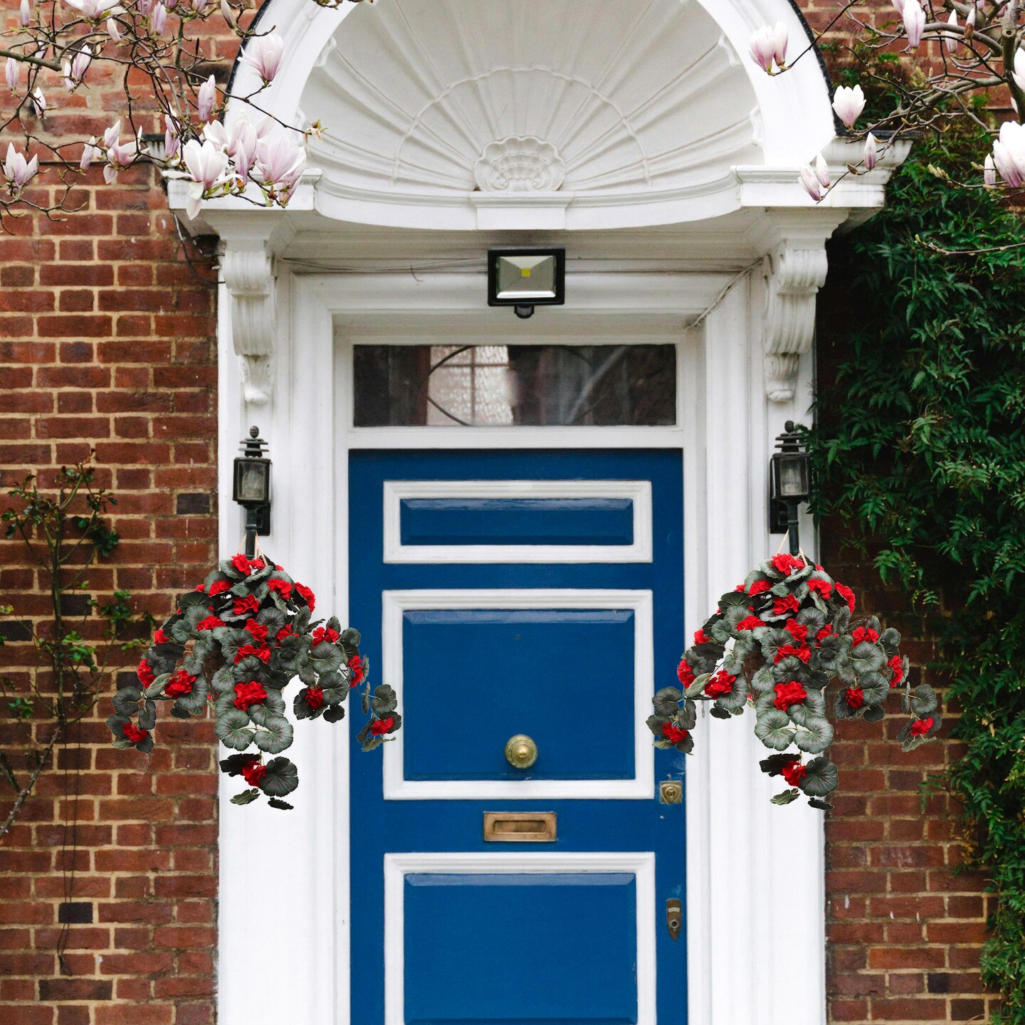 25" Red Hanging Geranium Basket – Lush Silk Flowers for Indoor & Outdoor Home Décor