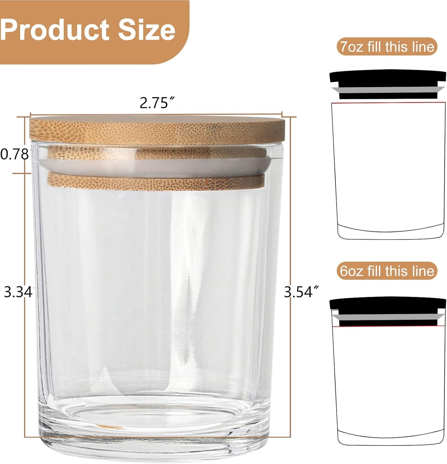 15 Pack 7 OZ Clear Candle Jars with Bamboo Lids, Thick Glass Empty Jars for Making Candles - Dishwasher Safe, in Bulk.