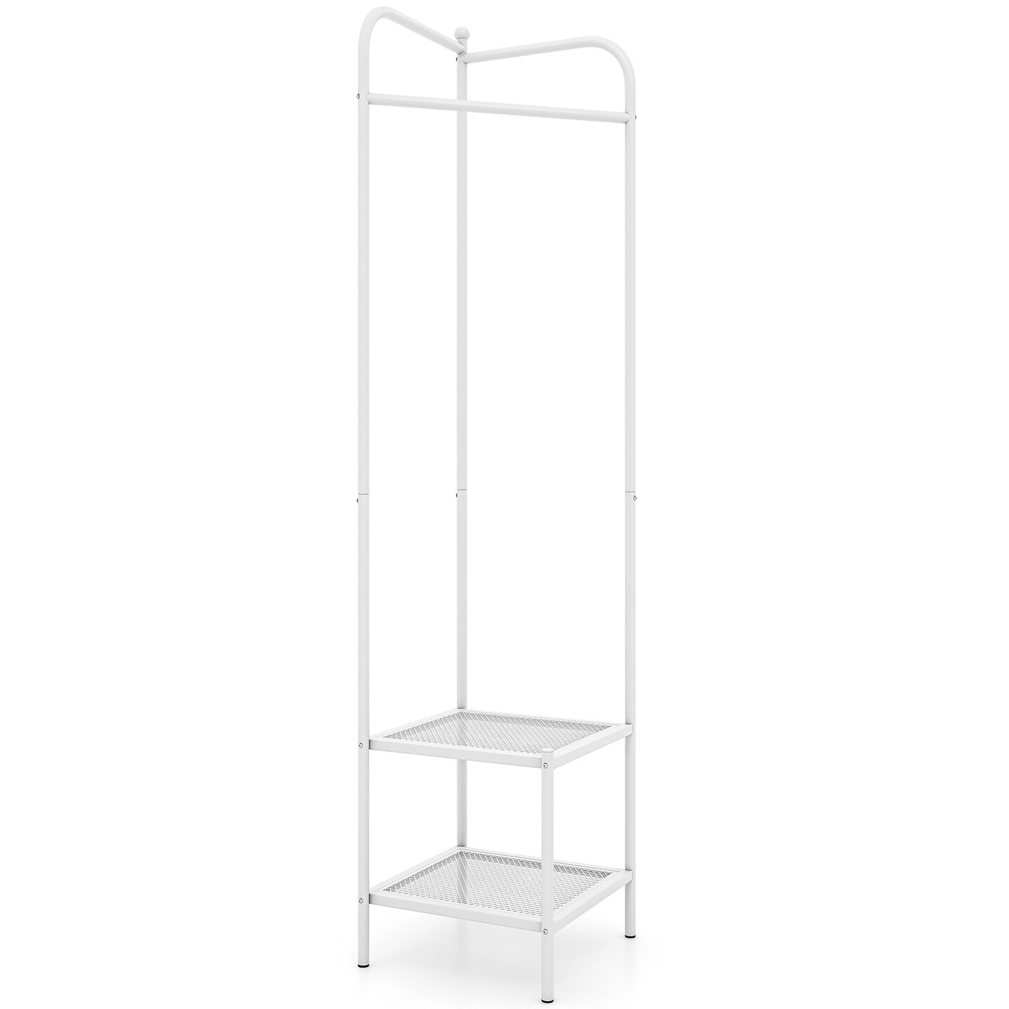 Corner Coat Rack with Top Hanger and 2 Mesh Shelves for Entryway