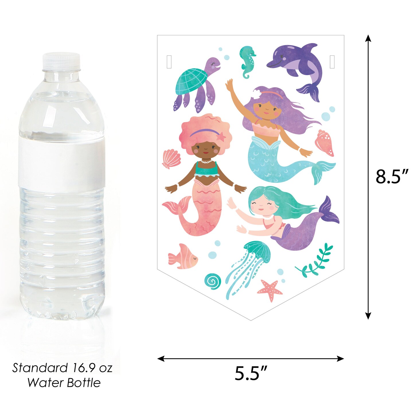 Big Dot of Happiness Mermaid Happy Birthday Party Banner, Mermaid Characters Party Decorations - Happy Birthday Bunting Banner