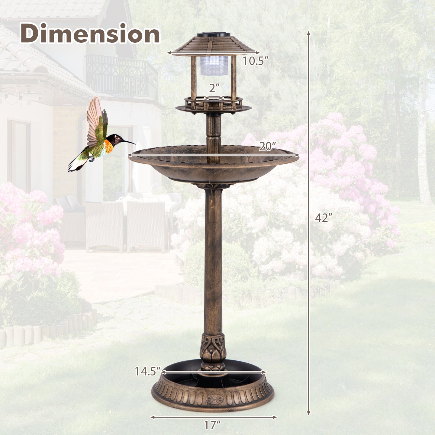 PP Solar Bird Bath Feeder Planter with LED Light and Vintage Design