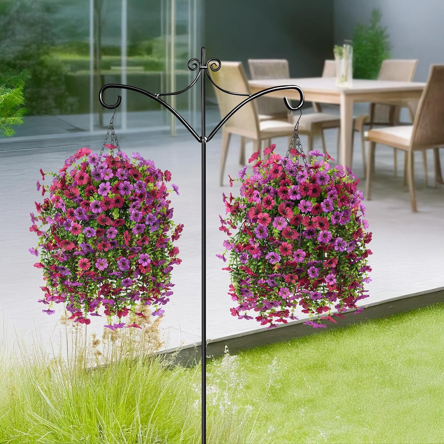 Artificial Flowers Hanging Baskets, 4 Bundles Outdoor Hanging Basket Spring Summer Decoration