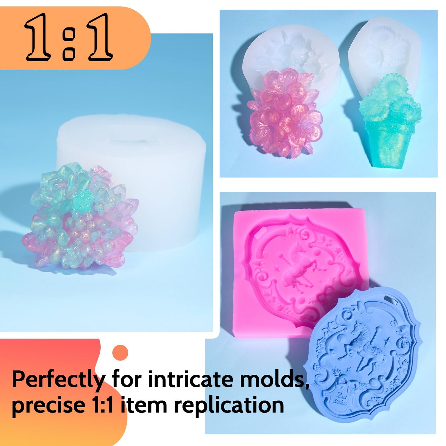 JDiction Silicone Mold Making Kit, Super Elastic Liquid Silicone for Mold Making with Pigment Paste, Fast Cure Flex Silicone Rubber for Casting Resin Molds and Detail Molds