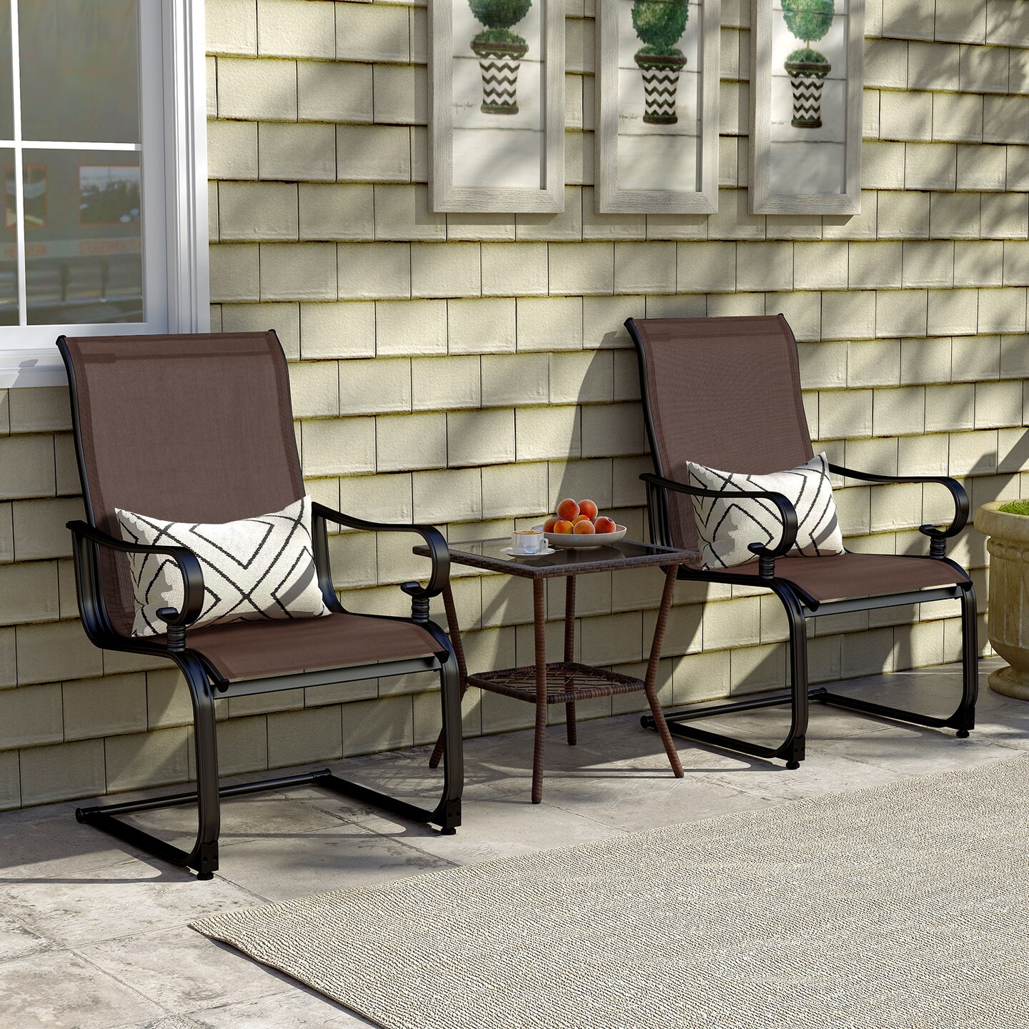 Set of 2 Patio Chairs with Ergonomic High Backrest and Sled Legs Suitable for Outdoor Seating