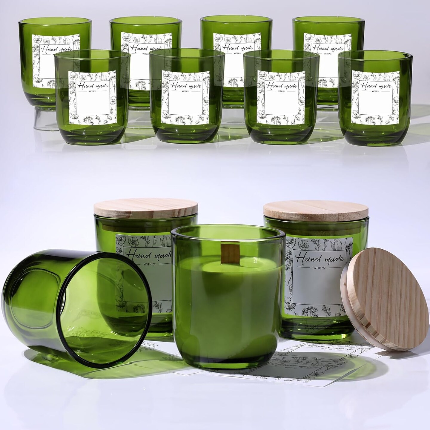 12PCS Premium 8oz Green Glass Candle Jars with Lids - Bulk Empty Vessels for Candles, Eco-Friendly Candle Containers for Wedding Gifts & Candle Making Supplies, Ideal for Candle Business Owners