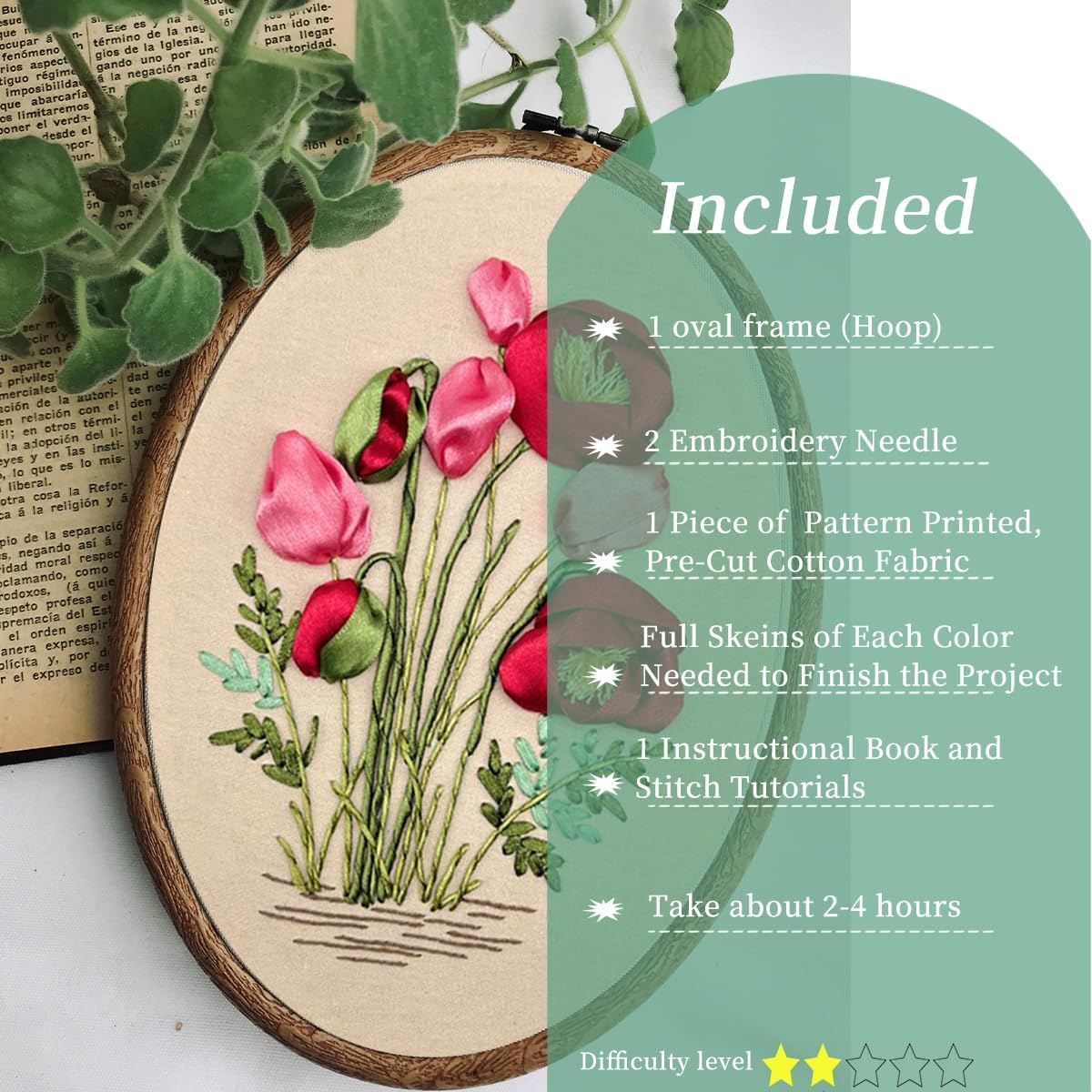 Ribbon Embroidery Kit – 3D Red Rose DIY Handwork Set for Home Decor