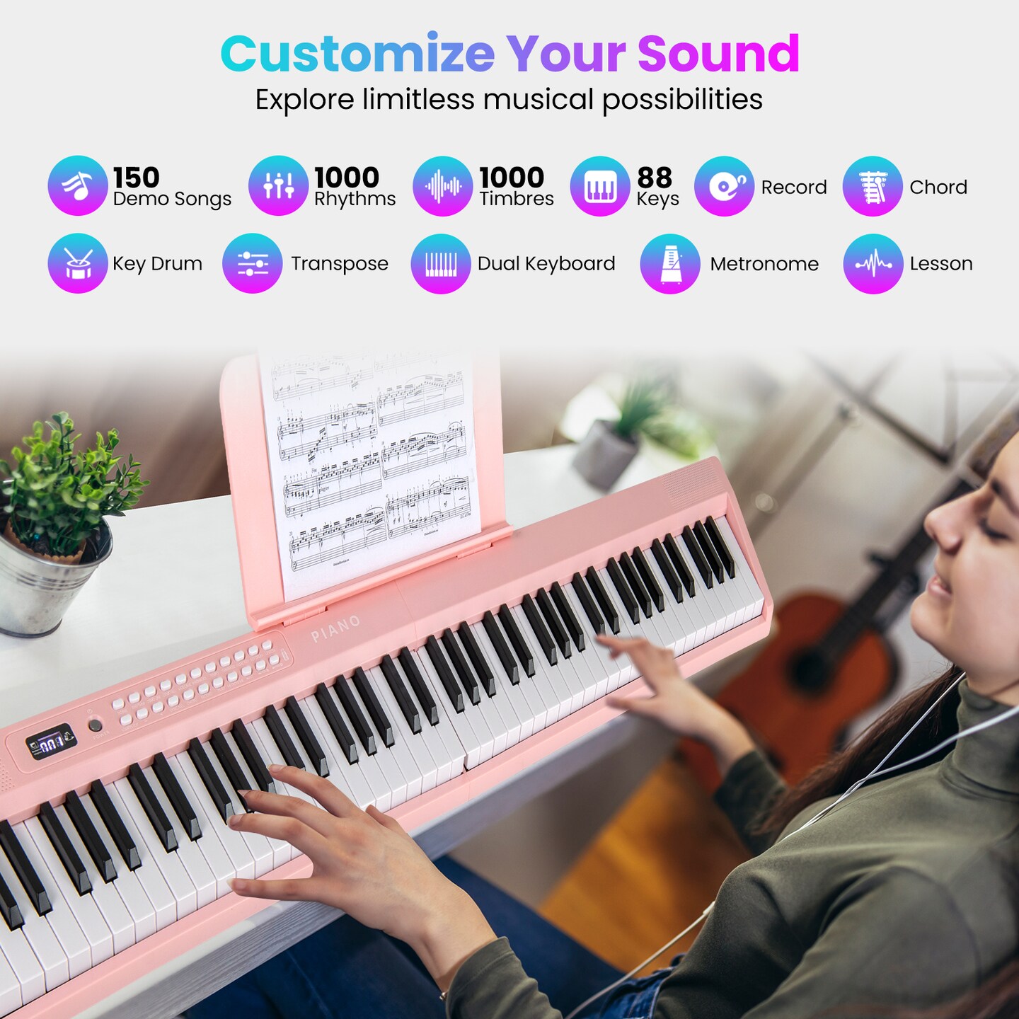 88 Key Foldable Electronic Keyboard Piano with Wireless MIDI Suitable for Kids, Teenagers and Adult