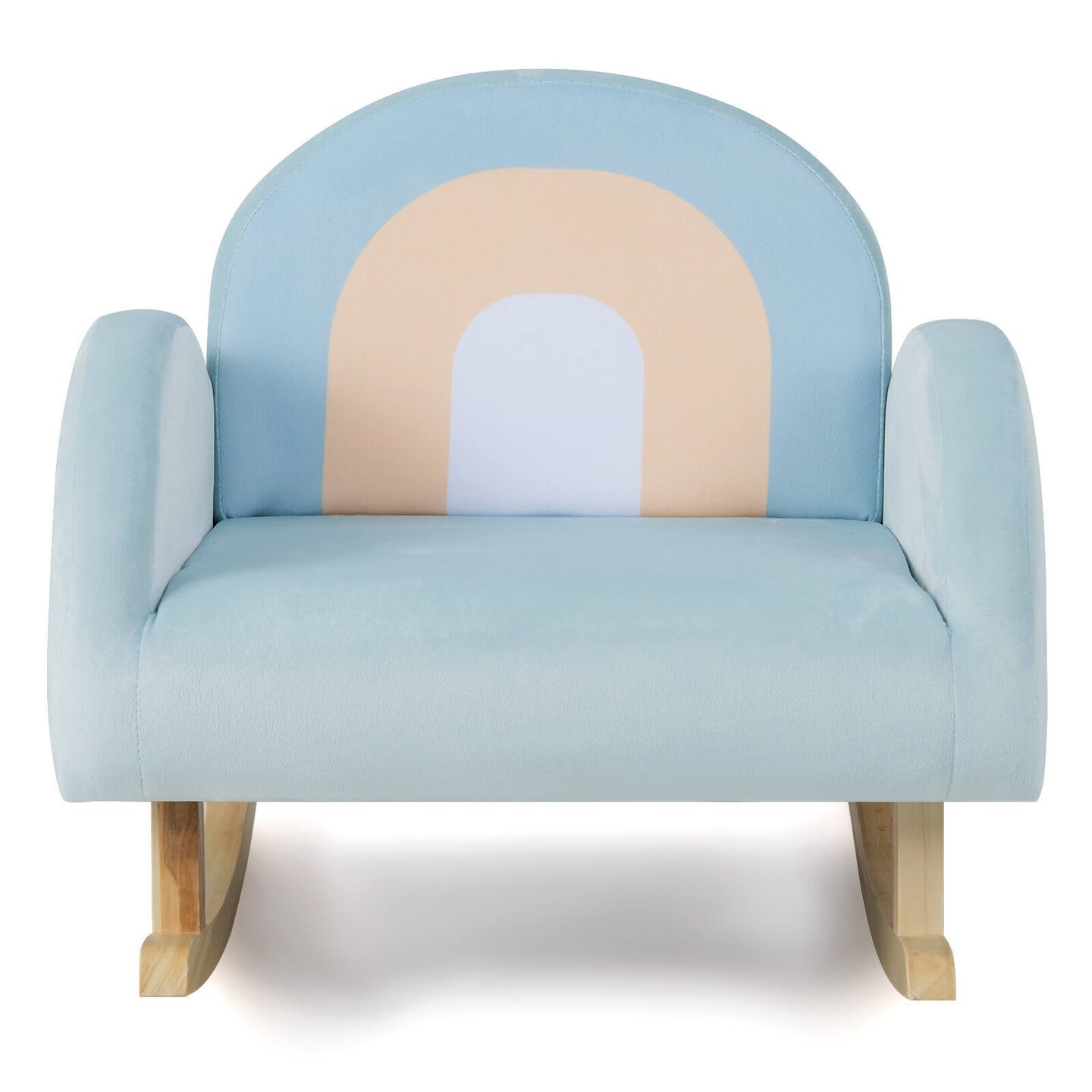 Blue Kids Rocking Chair with Wooden Frame and Velvet Cover Perfect Addition to Nursery or Playroom