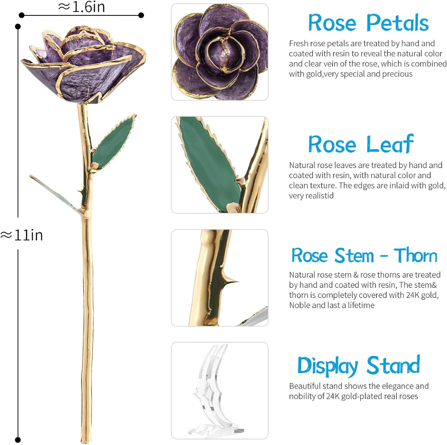 Purple Gold Rose Gifts for Women,24k Gold Dipped Real Rose Lasted Forever with Stand Gift for Mom Her,Christmas,Valentines Day, Mothers Day, Birthday