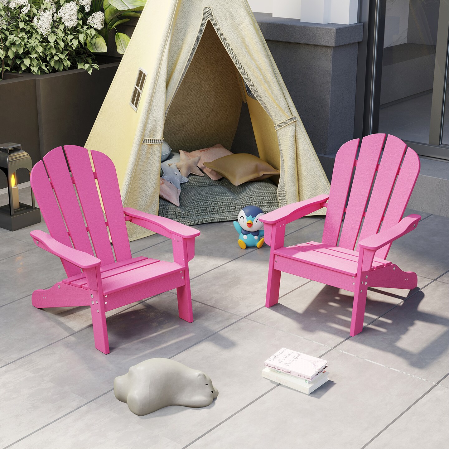 HDPE Kid&#x27;s Adirondack Chair with High Backrest and Armrests Perfect Use for All Seasons